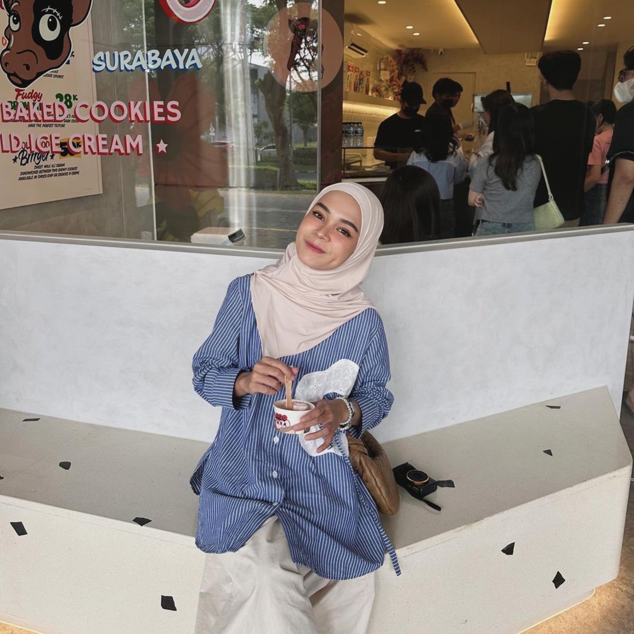Eclemix Top Orio | Atasan Kemeja kerja stripes patch katun bordir bunga | Smart Casual
