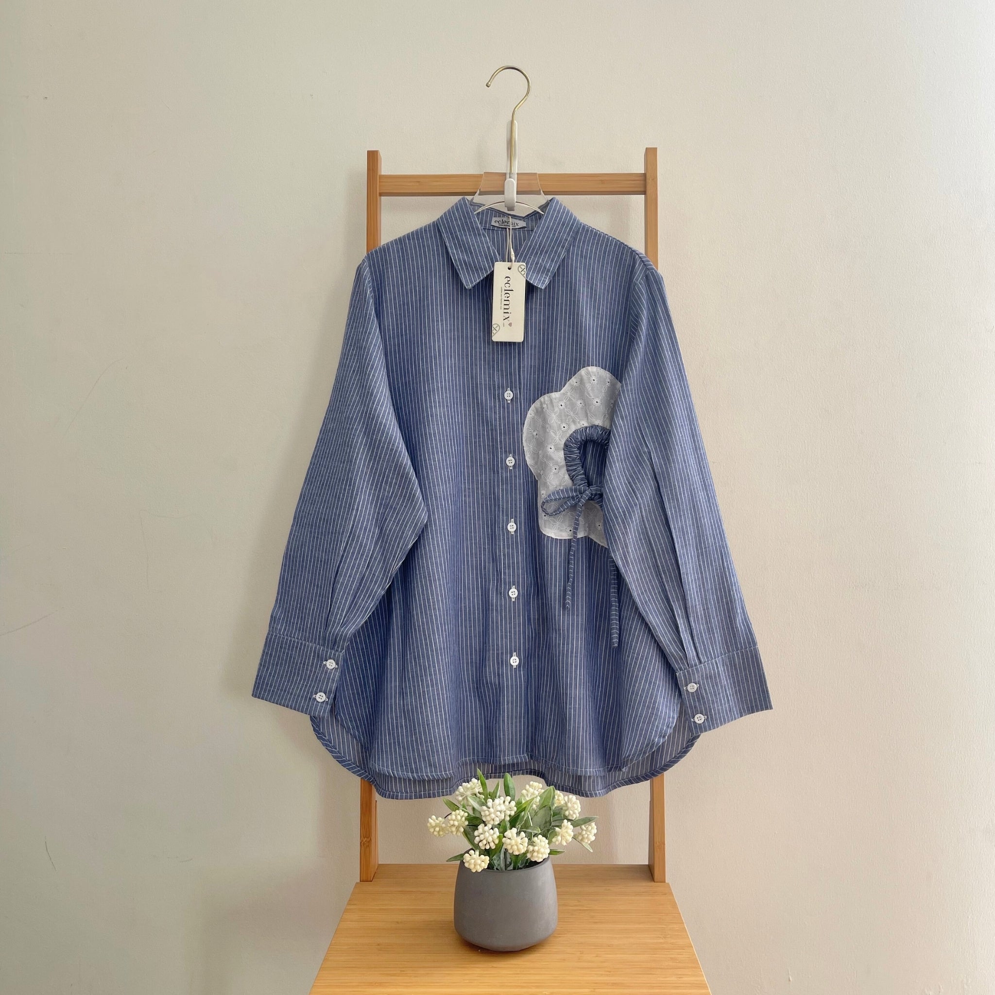Eclemix Top Orio | Atasan Kemeja kerja stripes patch katun bordir bunga | Smart Casual