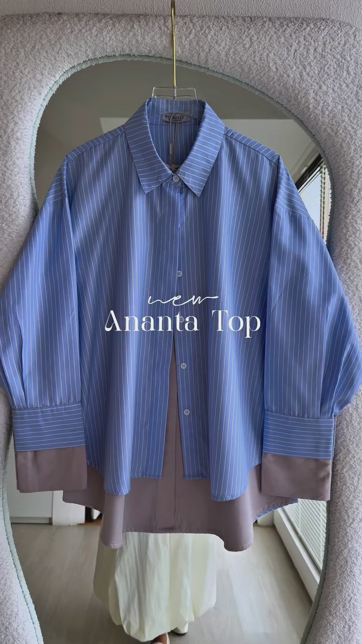 Image of Eclemix Top Ananta | Kemeja Wanita Oversized Twotone Layer Stripes