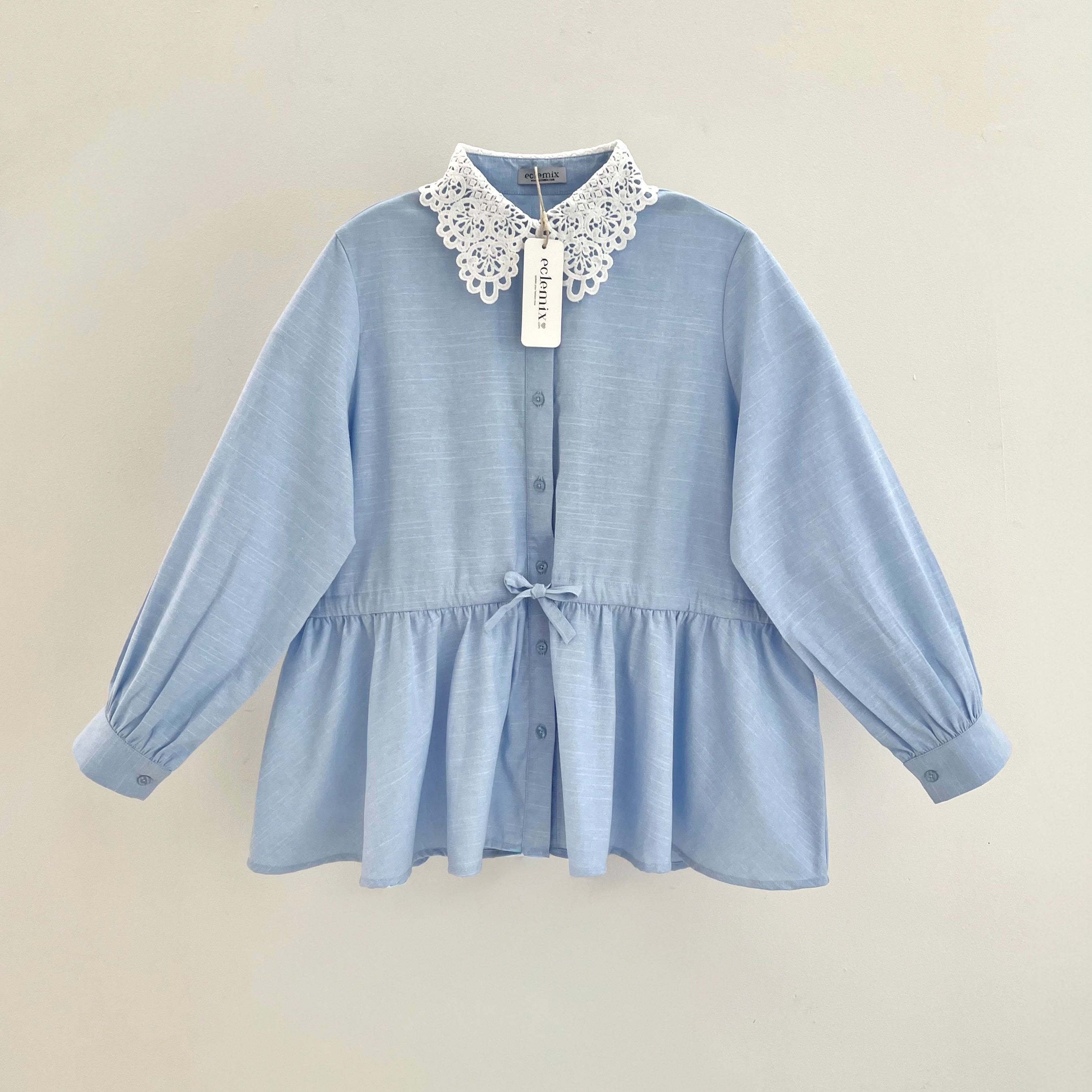 Image of Eclemix Top Pure | Atasan Wanita Blouse Lengan Panjang Kerah Renda Bunga Vintage Korean Style