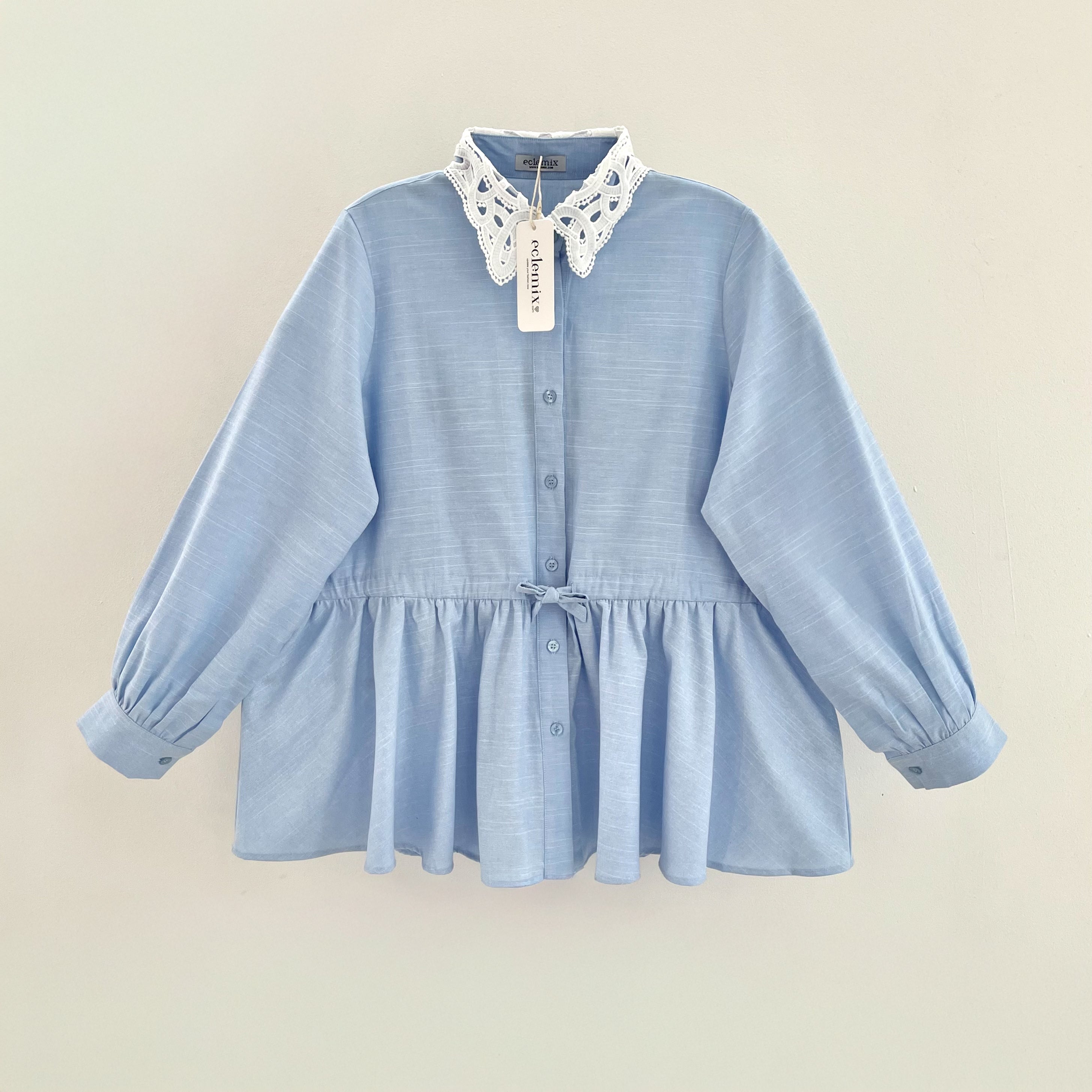 Image of Eclemix Top Pure | Atasan Wanita Blouse Lengan Panjang Kerah Renda Bunga Vintage Korean Style