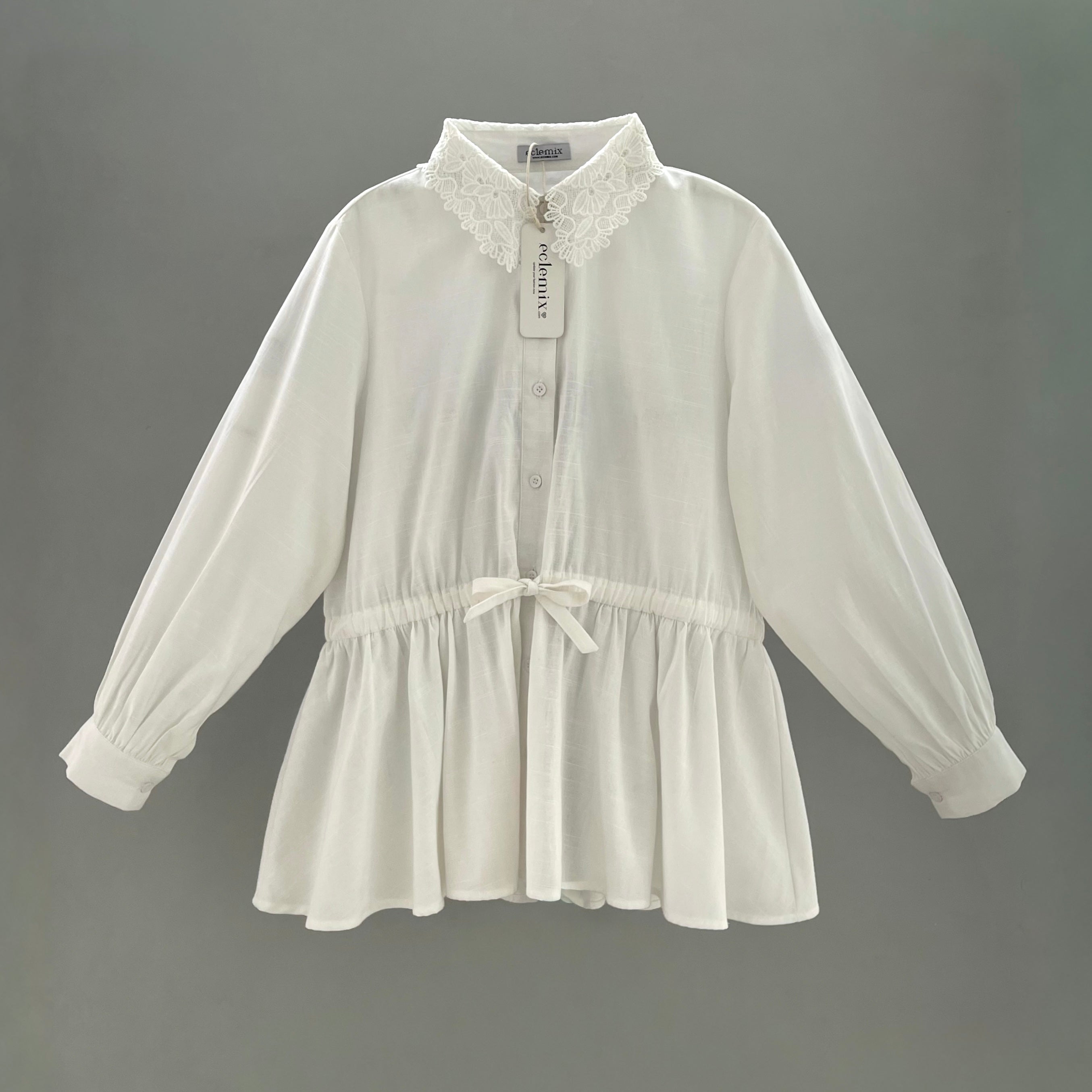 Image of Eclemix Top Pure | Atasan Wanita Blouse Lengan Panjang Kerah Renda Bunga Vintage Korean Style