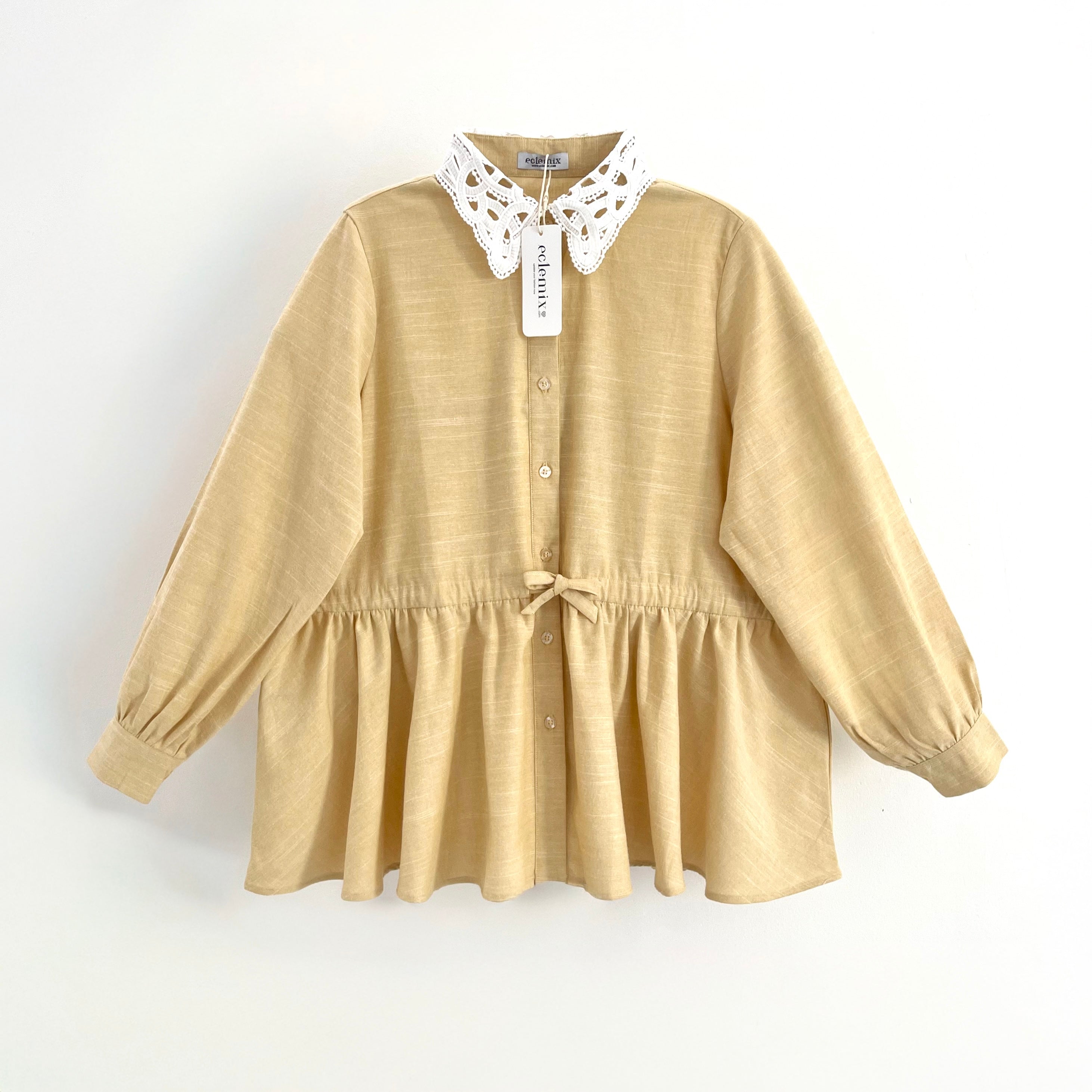 Image of Eclemix Top Pure | Atasan Wanita Blouse Lengan Panjang Kerah Renda Bunga Vintage Korean Style