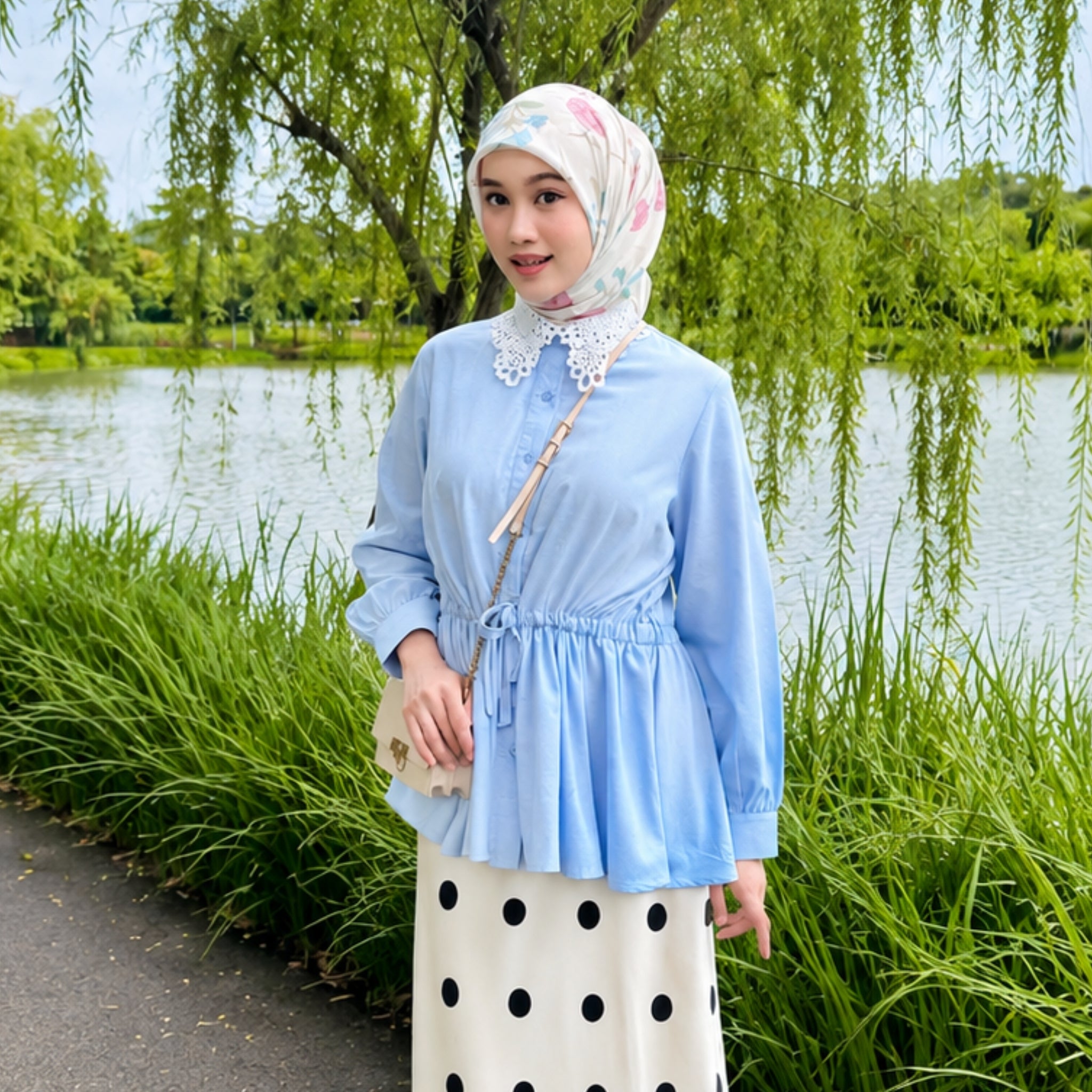 Image of Eclemix Top Pure | Atasan Wanita Blouse Lengan Panjang Kerah Renda Bunga Vintage Korean Style