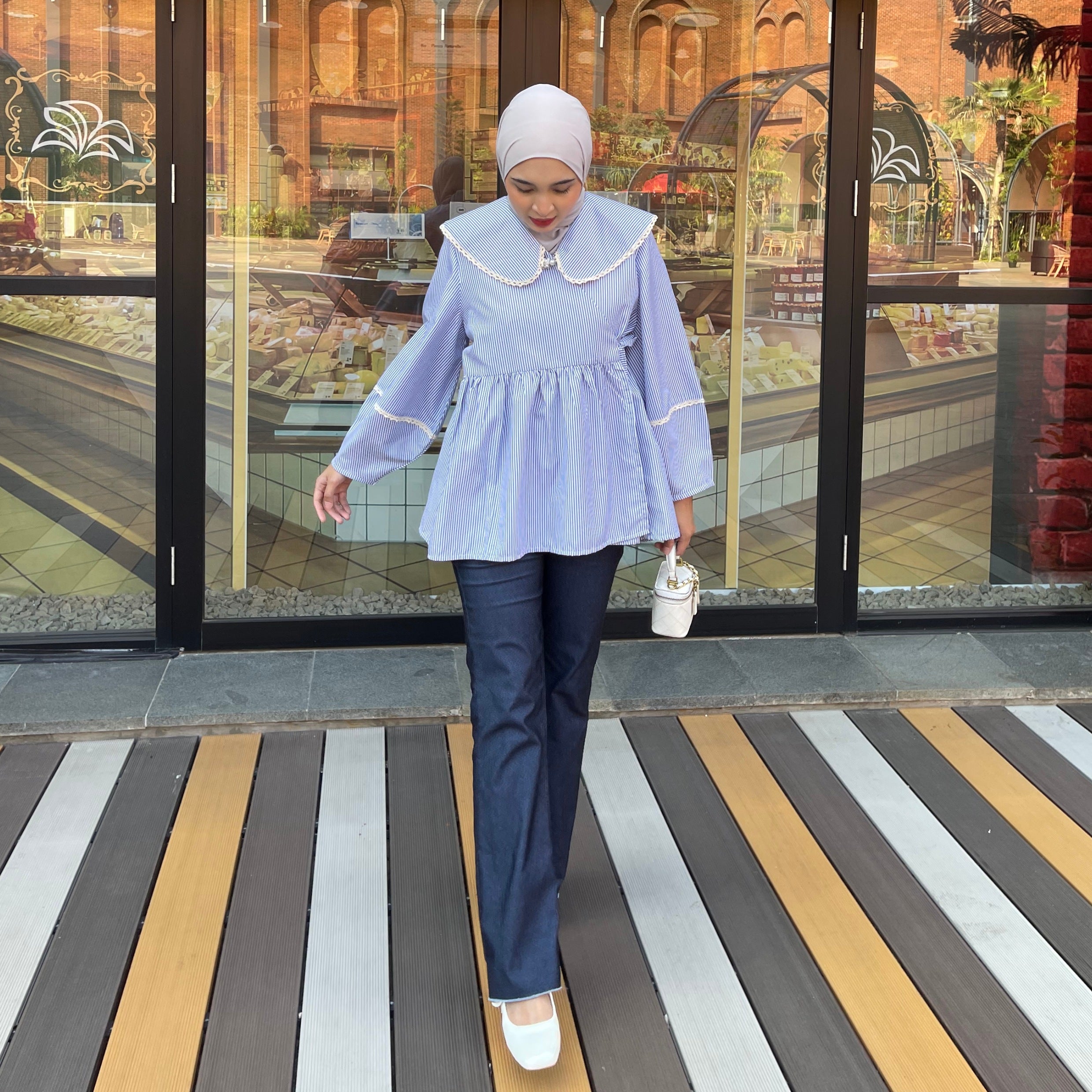Image of Eclemix Top Ryusa | Atasan Wanita Blouse Kimono Motif Stripe