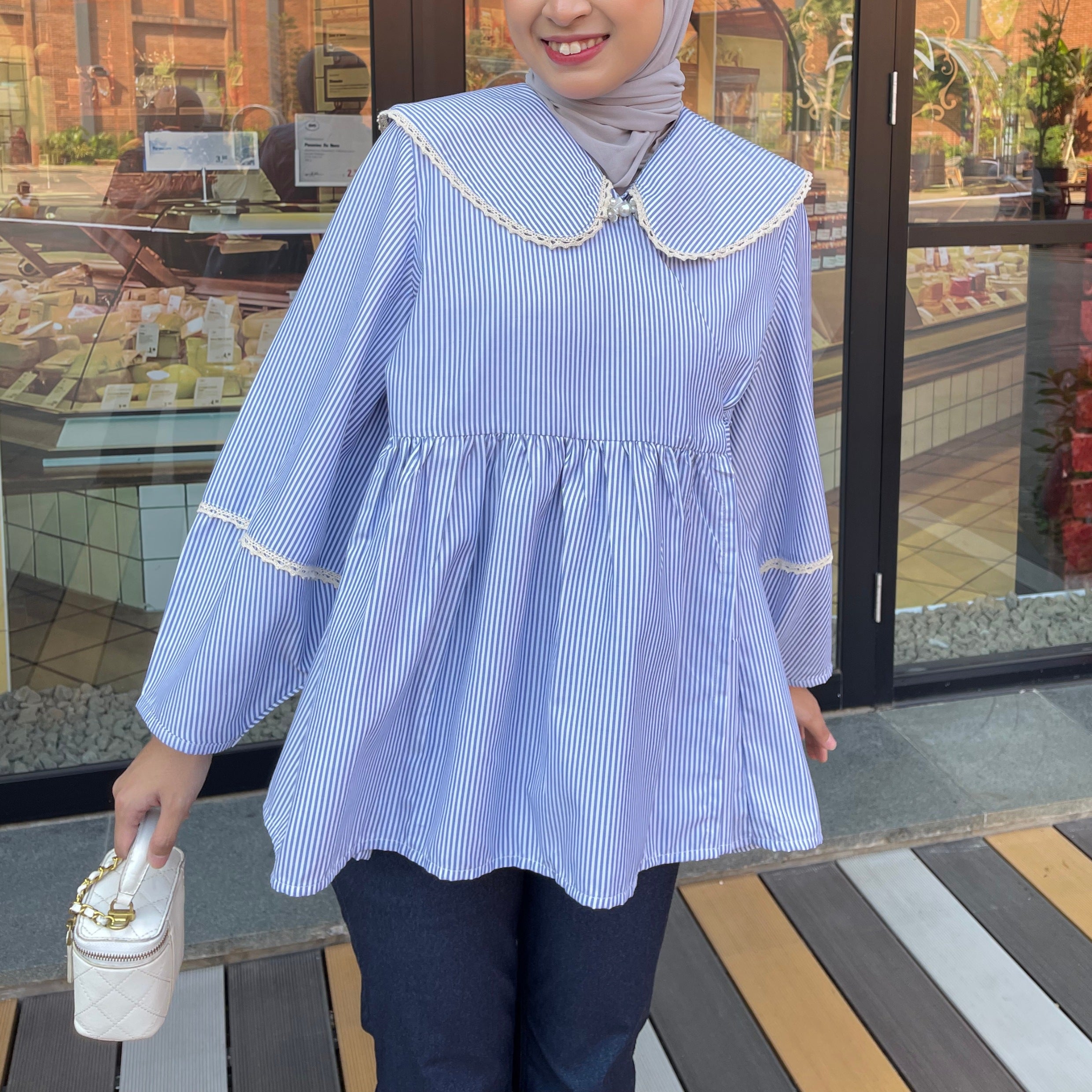 Image of Eclemix Top Ryusa | Atasan Wanita Blouse Kimono Motif Stripe