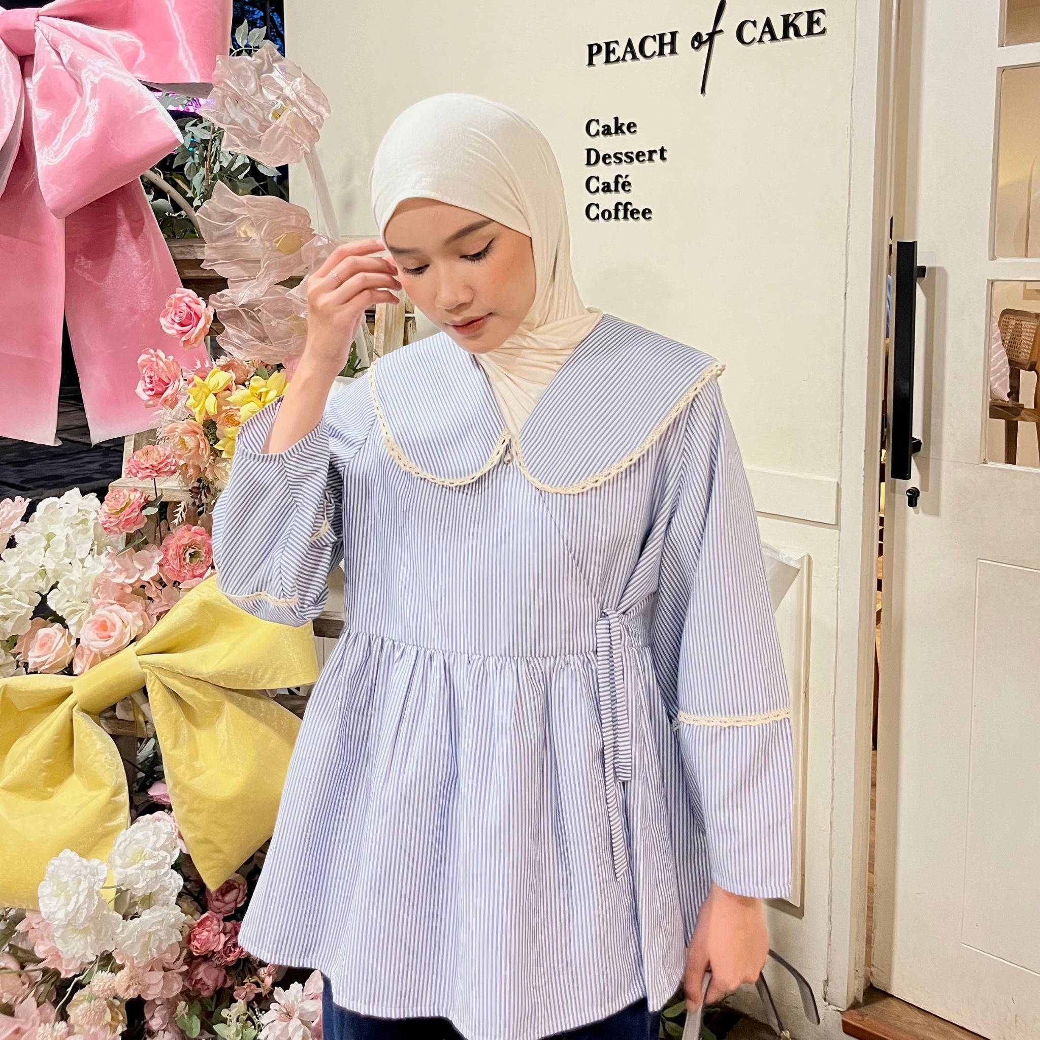 Image of Eclemix Top Ryusa | Atasan Wanita Blouse Kimono Motif Stripe