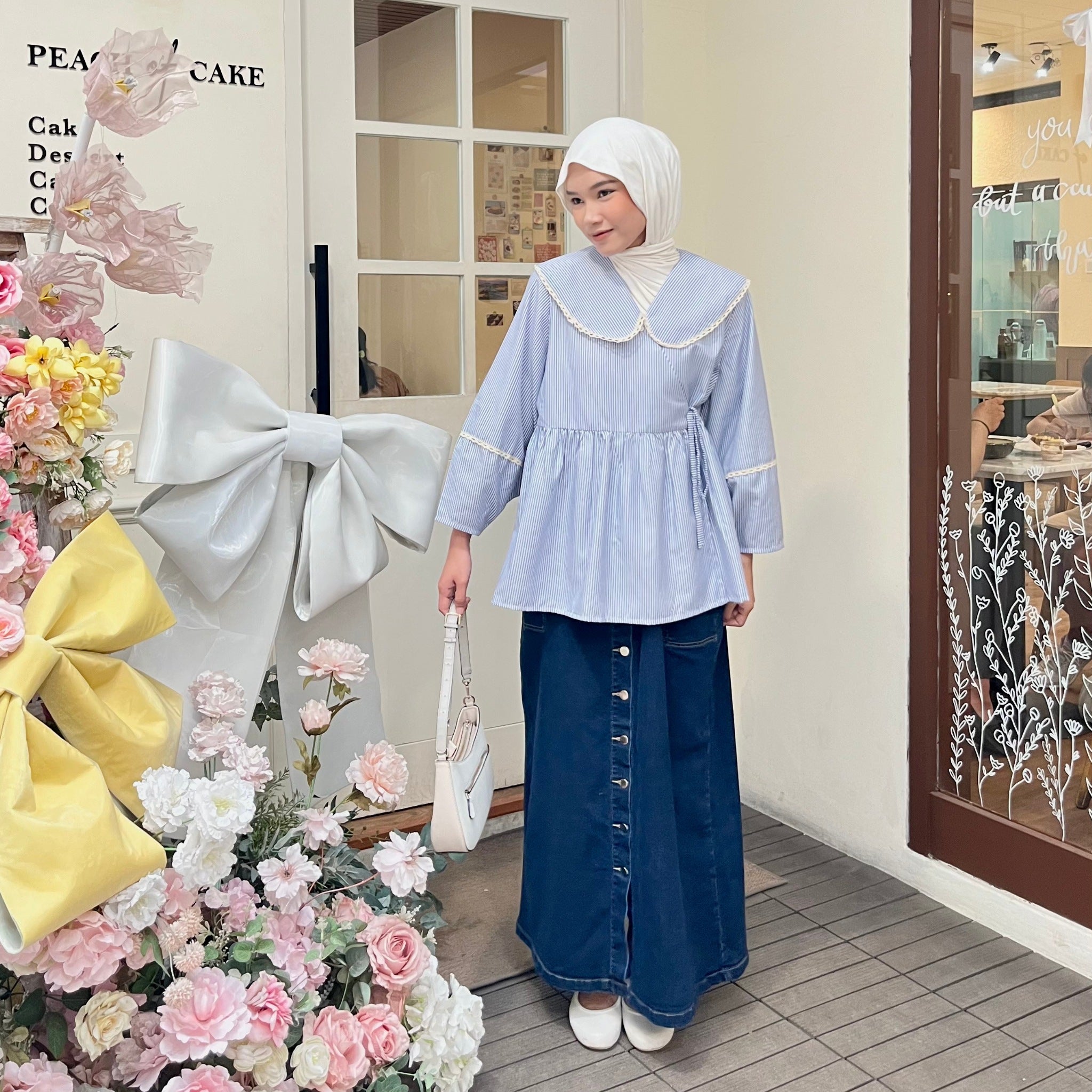 Image of Eclemix Top Ryusa | Atasan Wanita Blouse Kimono Motif Stripe