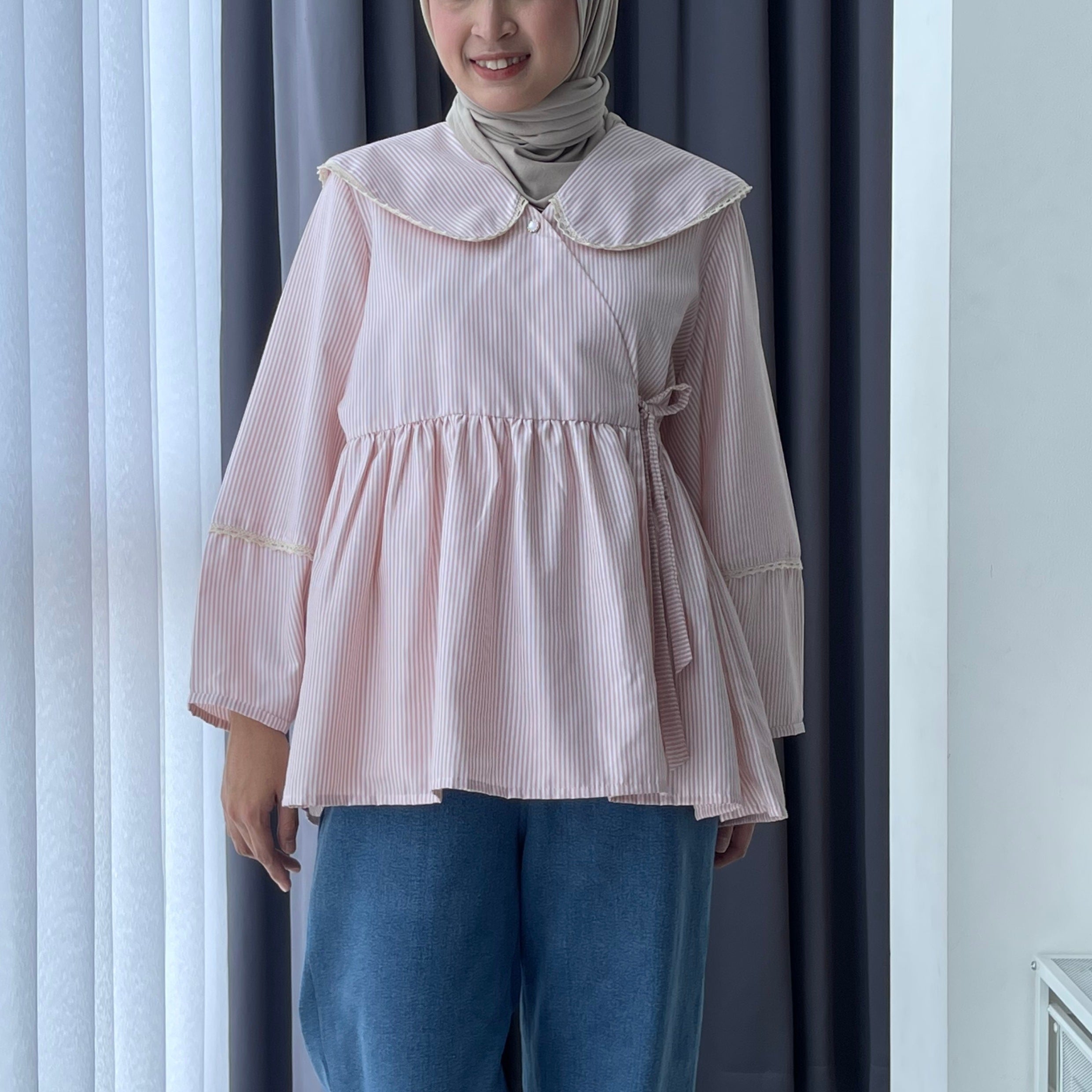 Image of Eclemix Top Ryusa | Atasan Wanita Blouse Kimono Motif Stripe