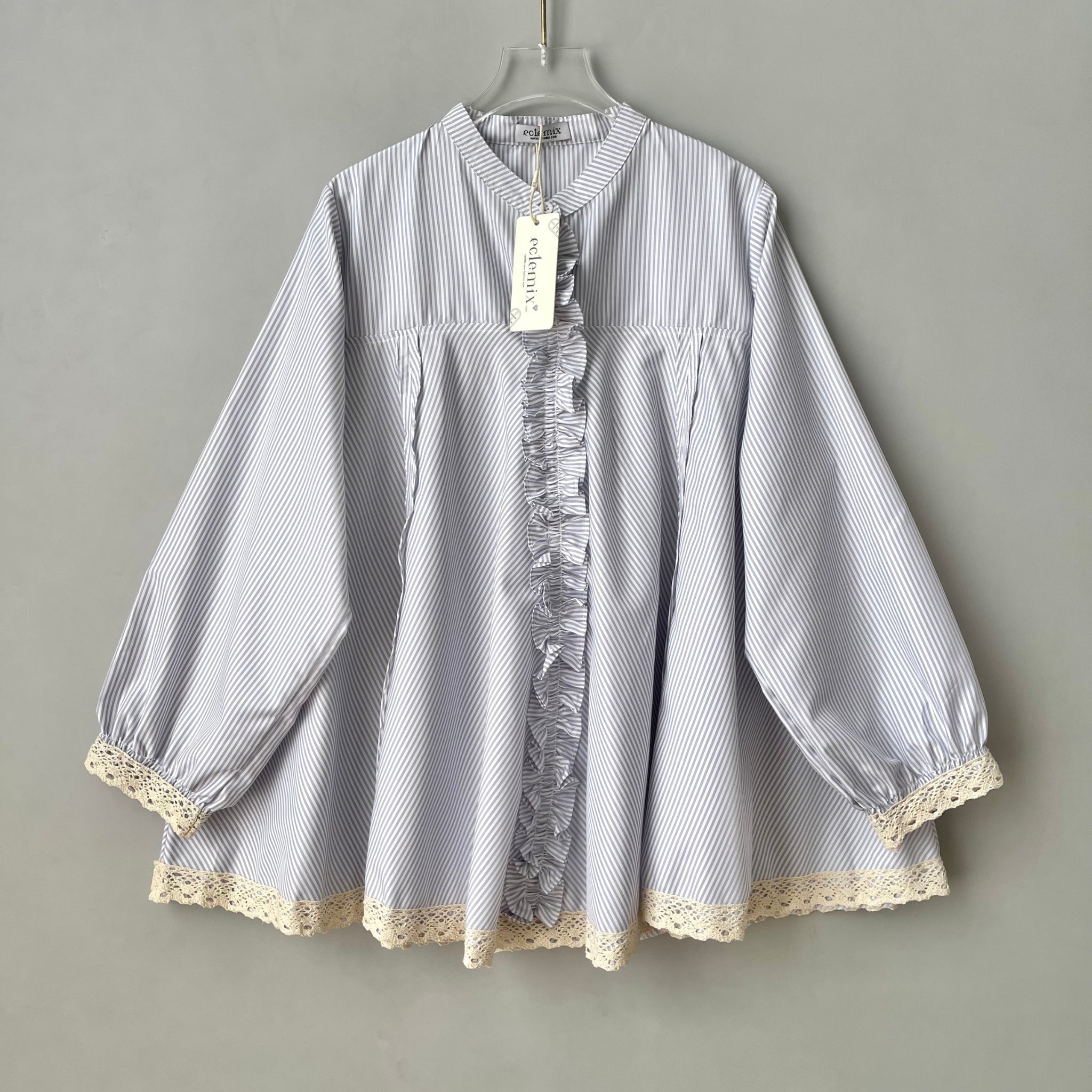 Eclemix Top Seora | Atasan Blouse Wanita Katun Ruffle Motif Stripes