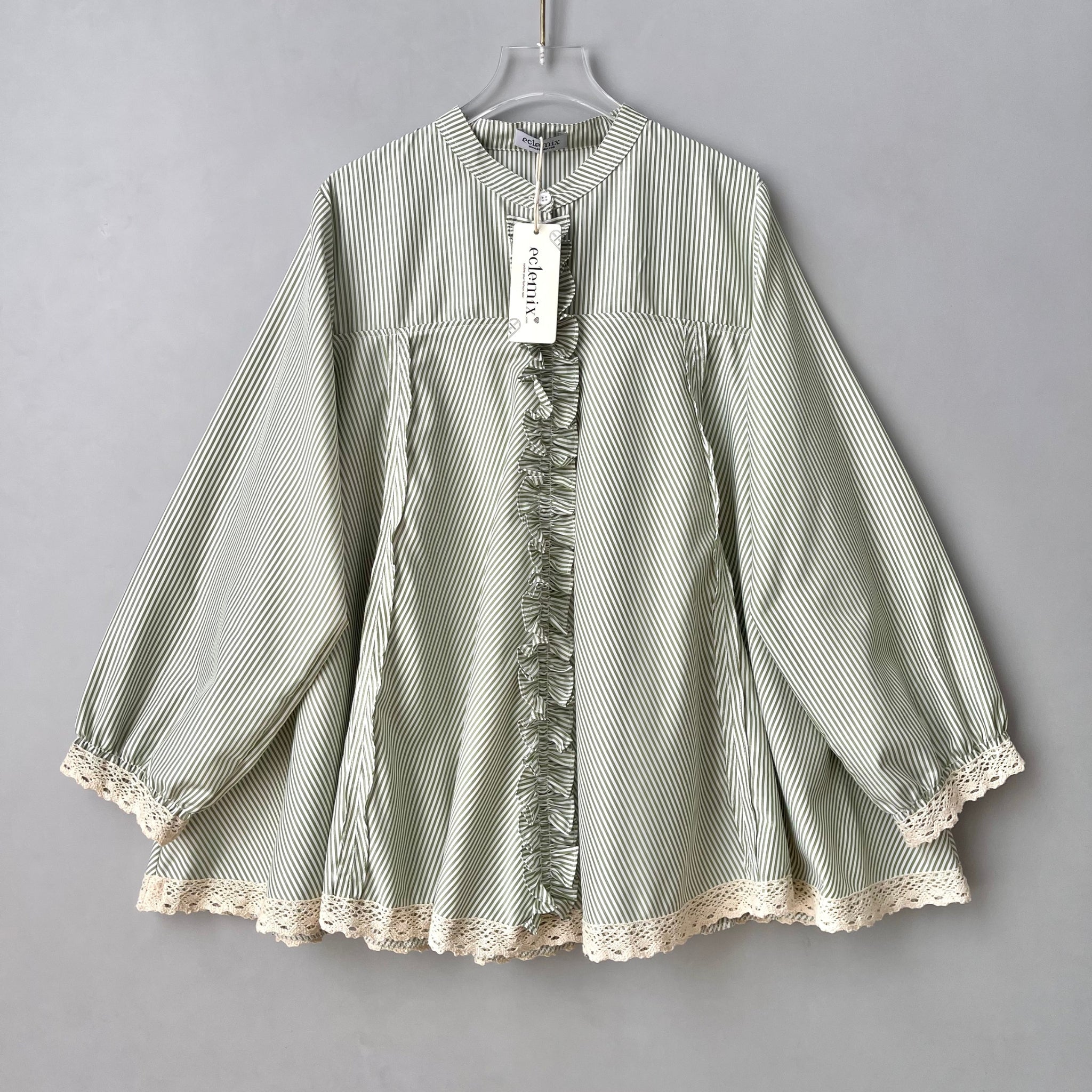 Eclemix Top Seora | Atasan Blouse Wanita Katun Ruffle Motif Stripes