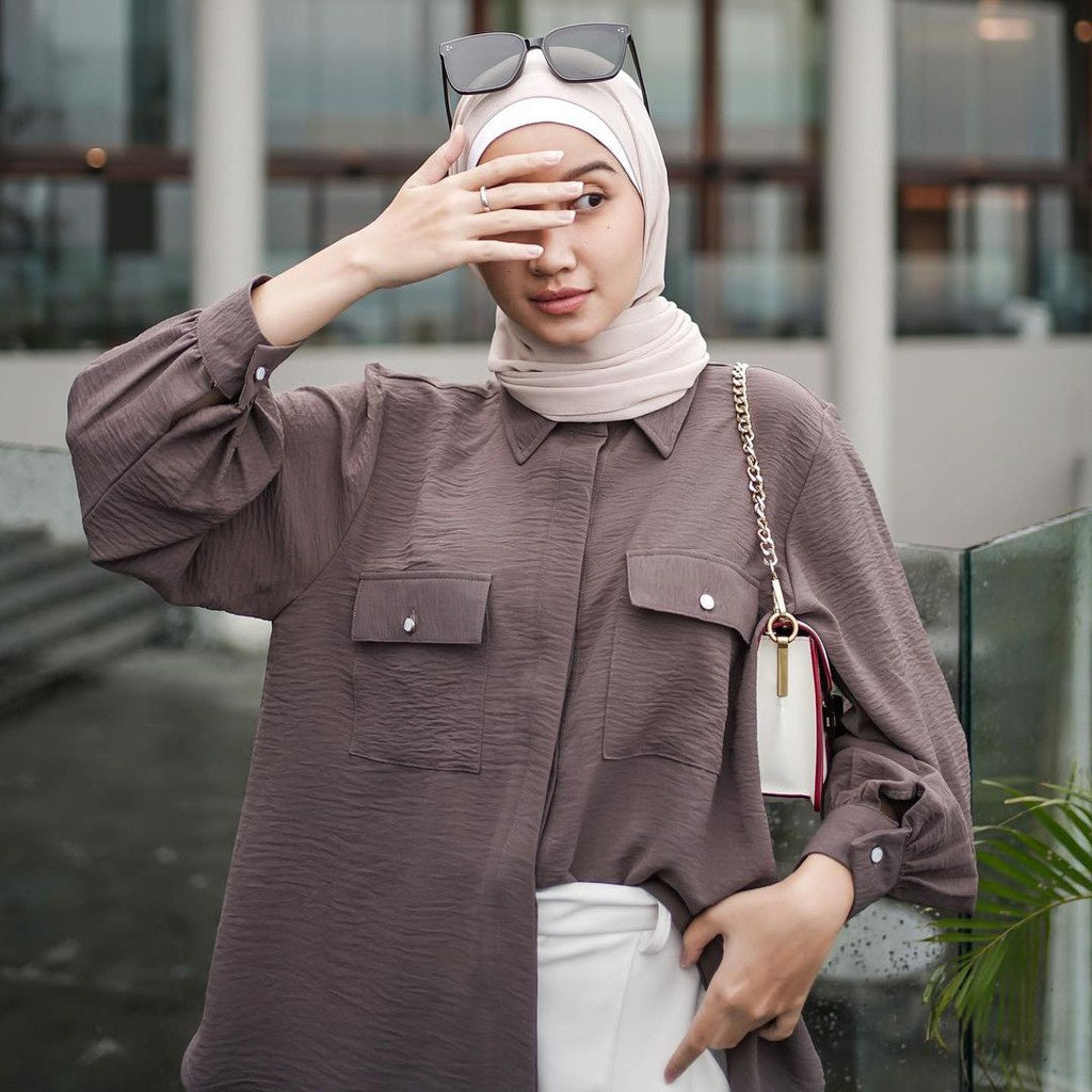 Eclemix Top Niki |Atasan Kemeja Wanita Daily Basic Polos