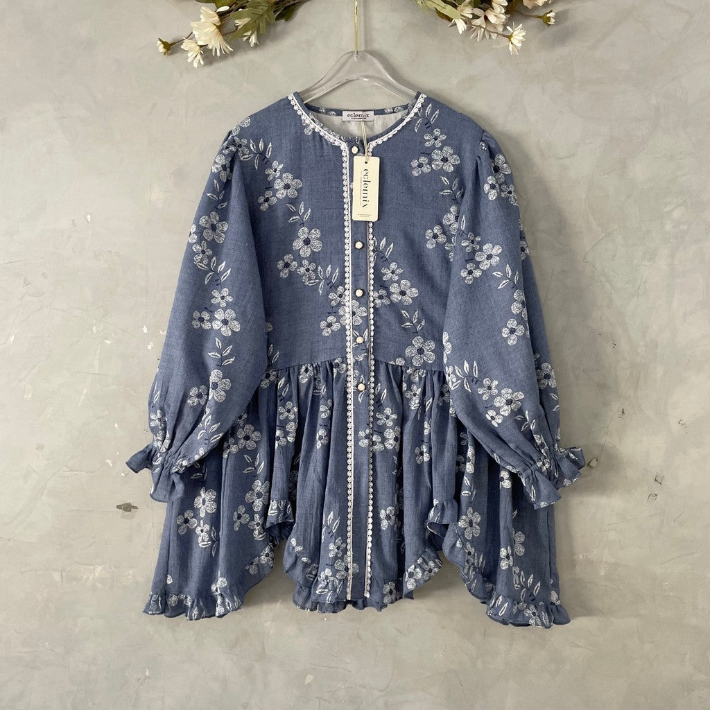 Eclemix Top Hyona | Atasan Wanita Blouse Ruffle Lengan Balon