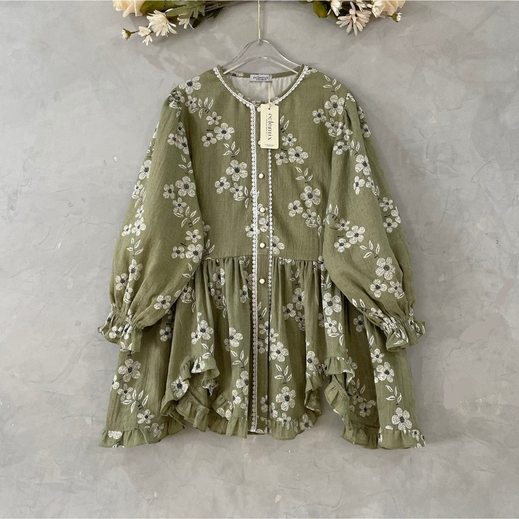 Eclemix Top Hyona | Atasan Wanita Blouse Ruffle Lengan Balon