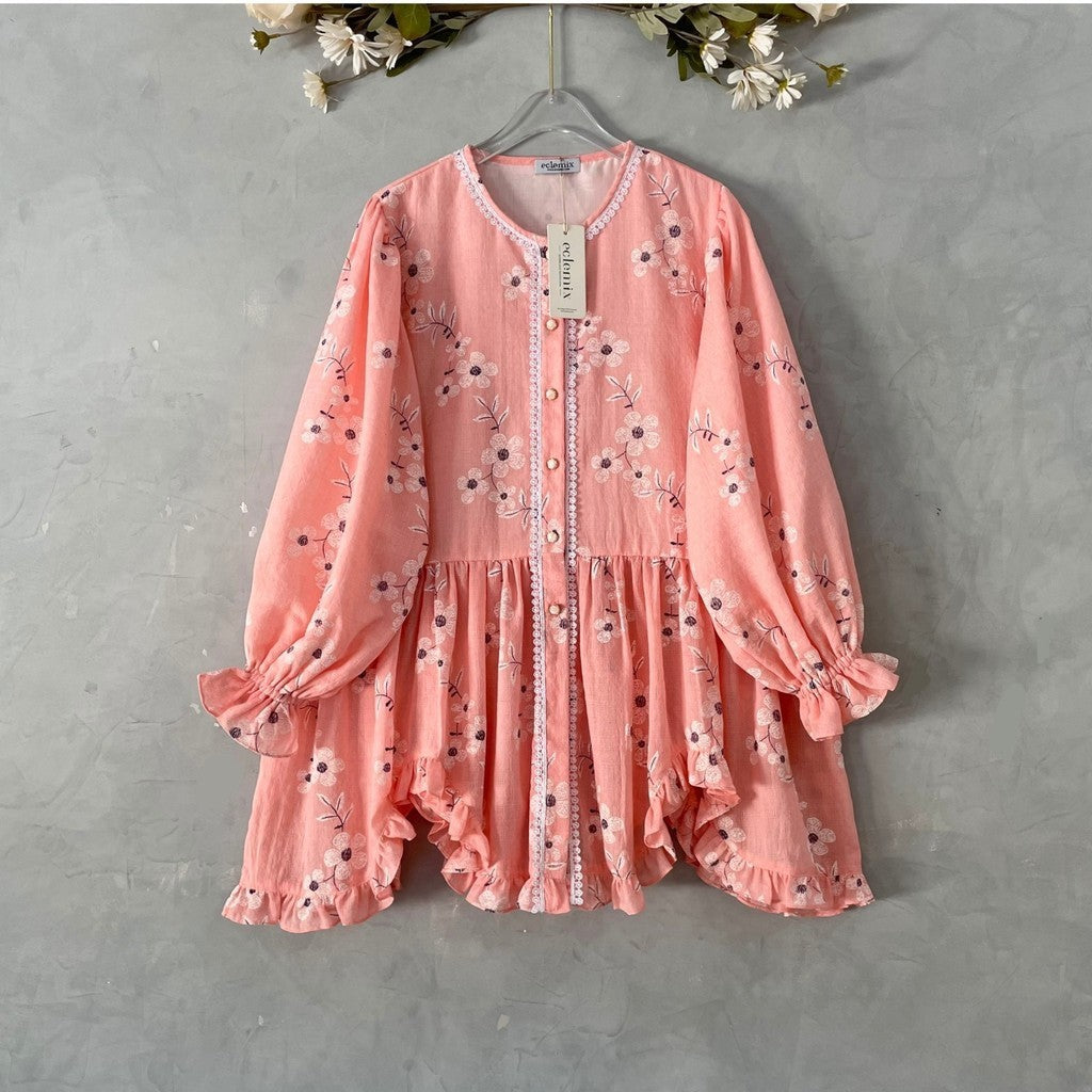Eclemix Top Hyona | Atasan Wanita Blouse Ruffle Lengan Balon
