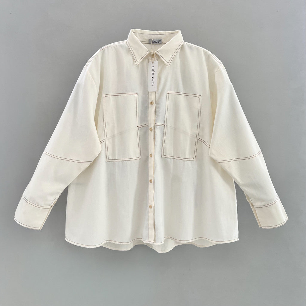 Image of Eclemix Zoe Shirt kemeja denim wanita oversized detail jahitan