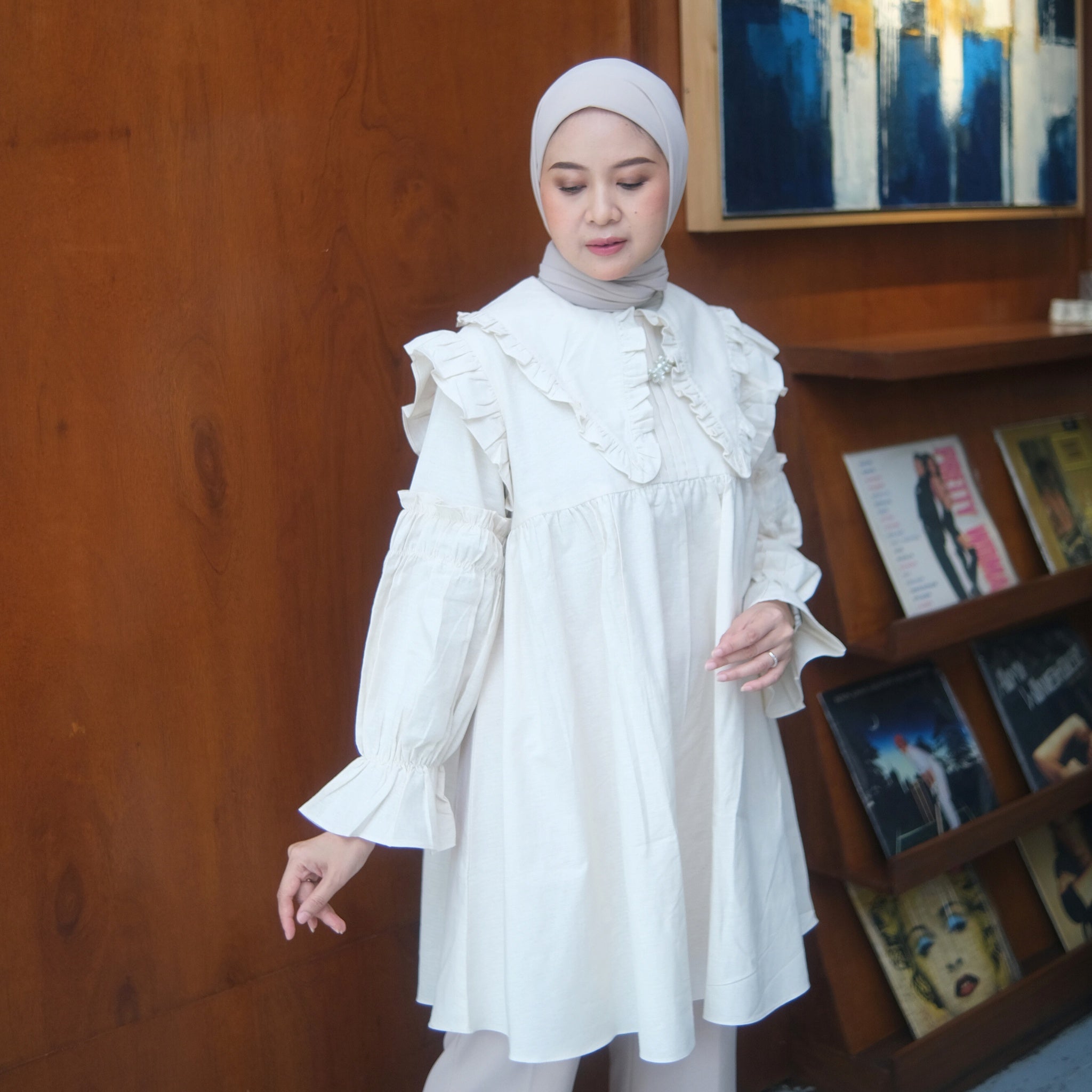 Eclemix Tunic Shinara | Atasan Wanita Tunik Polos Kerah Peterpan
