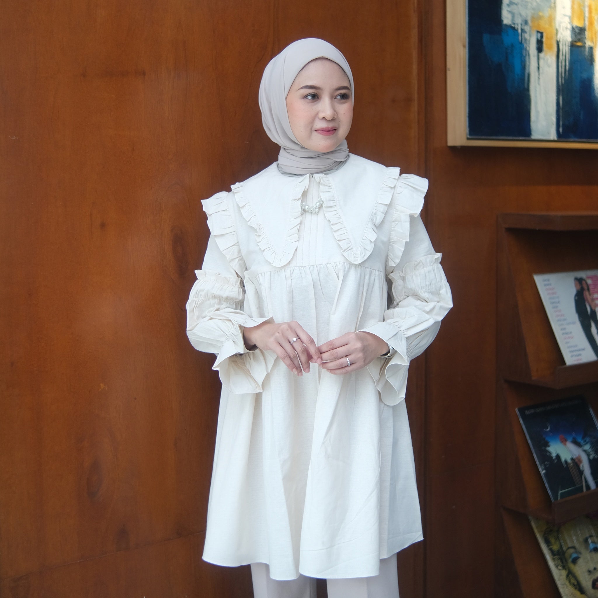 Eclemix Tunic Shinara | Atasan Wanita Tunik Polos Kerah Peterpan