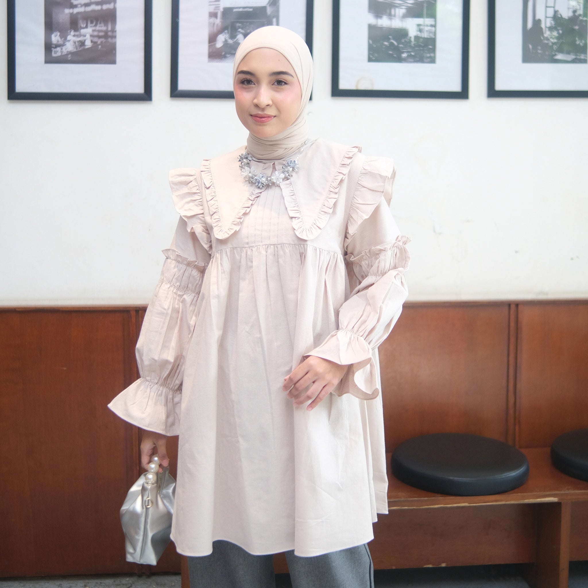 Eclemix Tunic Shinara | Atasan Wanita Tunik Polos Kerah Peterpan