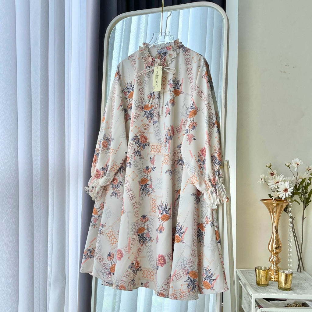 Eclemix Tunic Siana Exclusive Printing | Atasan Tunik Wanita A-Line Lengan Panjang Motif Etnik | Family Set