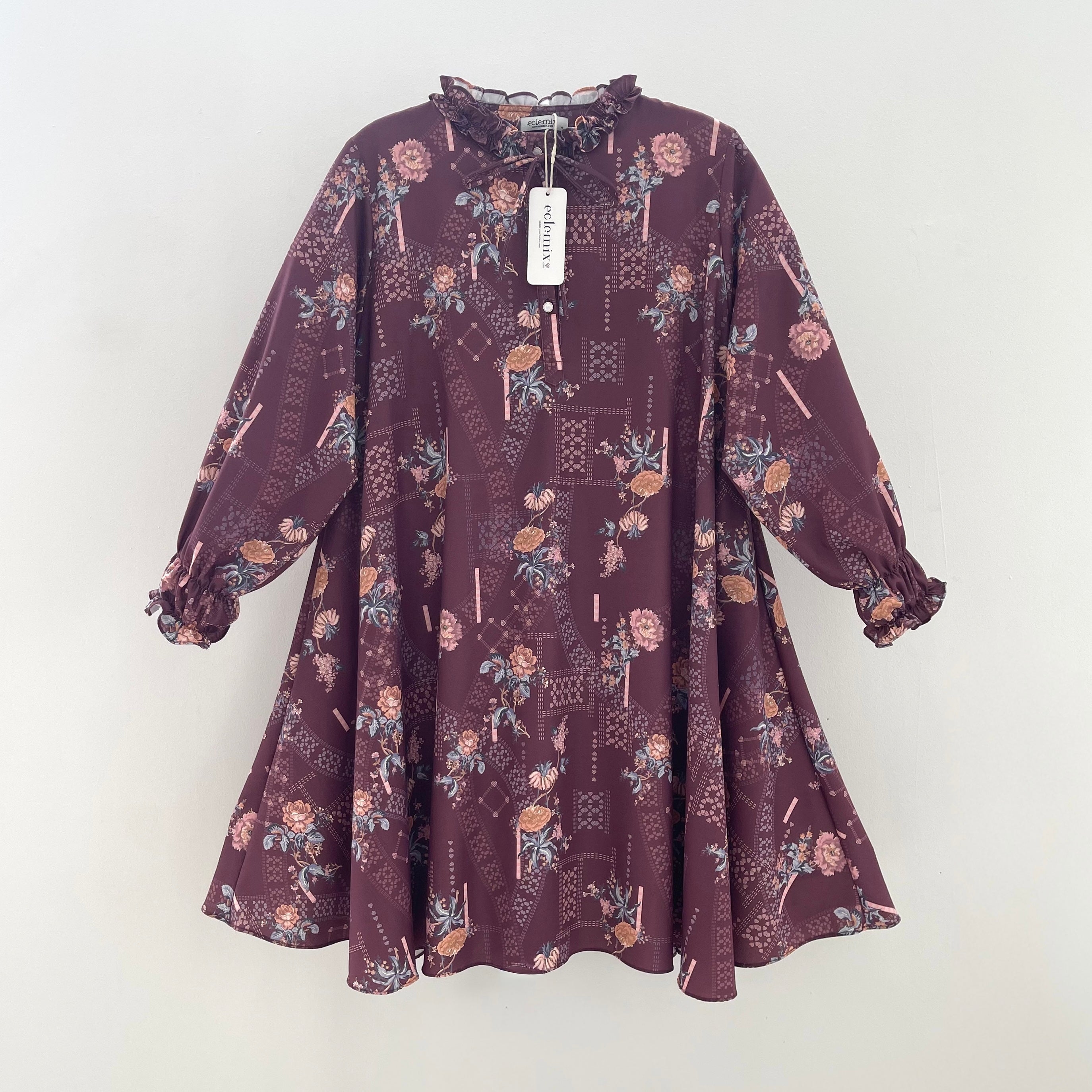 Image of Eclemix Tunic Siana Exclusive Printing | Atasan Tunik Wanita A-Line Lengan Panjang Motif Etnik | Family Set