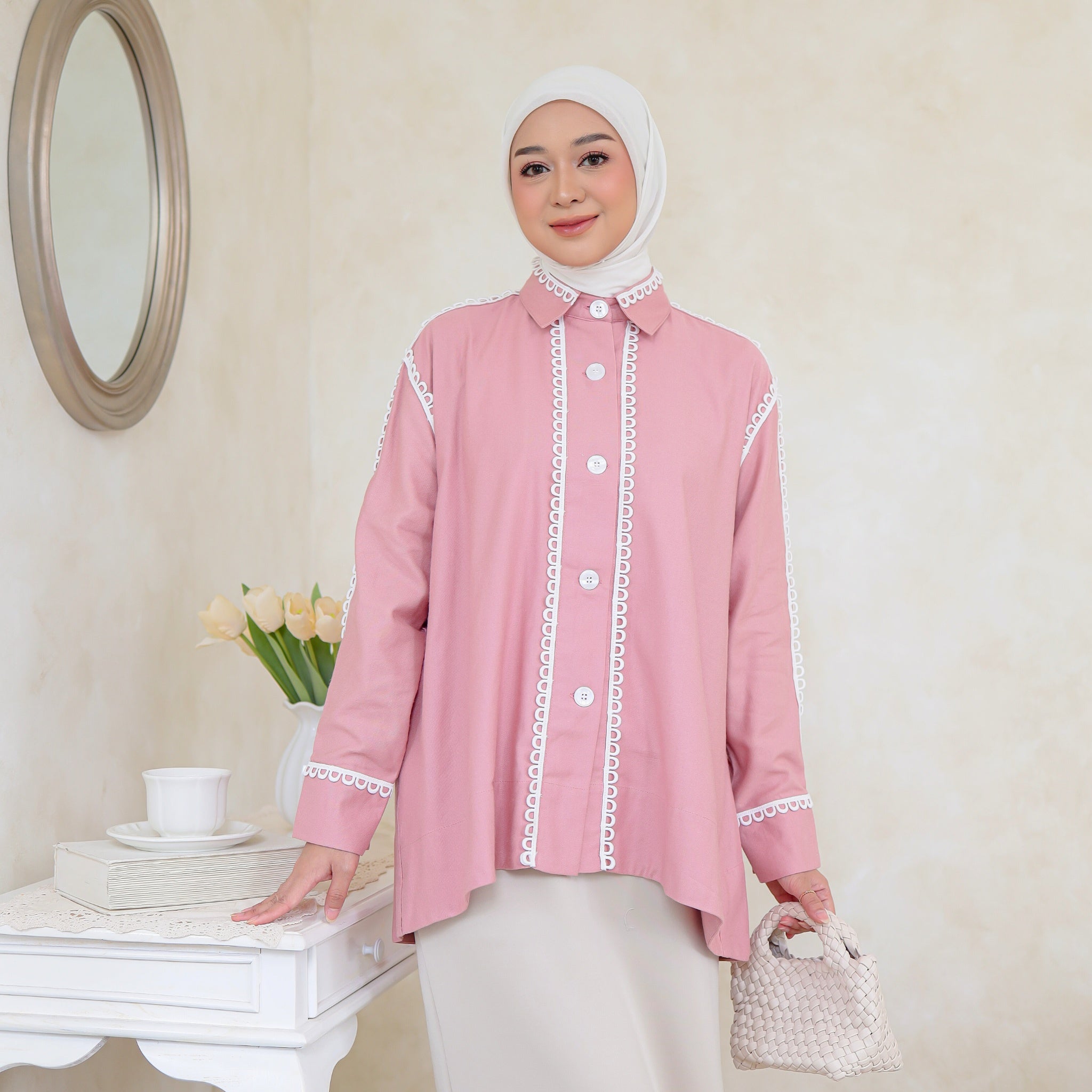 Eclemix Top Sima |Atasan Wanita Kemeja Stripes Daily Loose