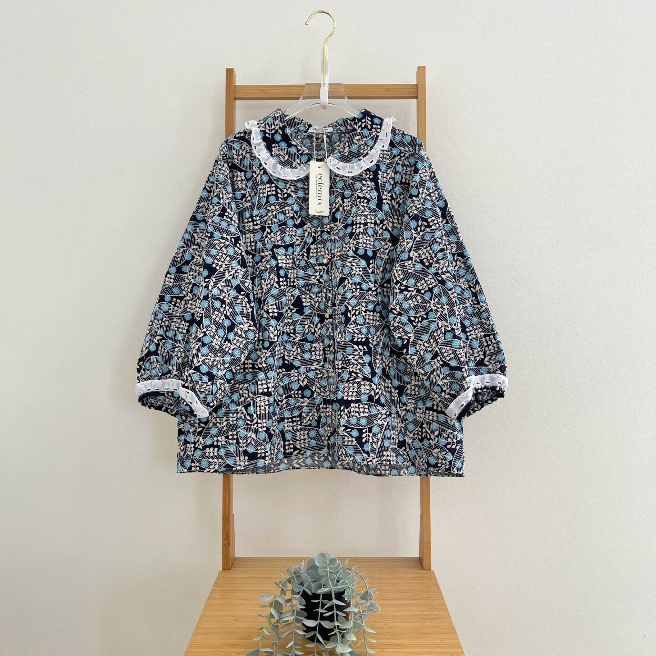 Image of Eclemix Top Sitra | Atasan Wanita Kemeja Motif Kerah Peterpan Vintage