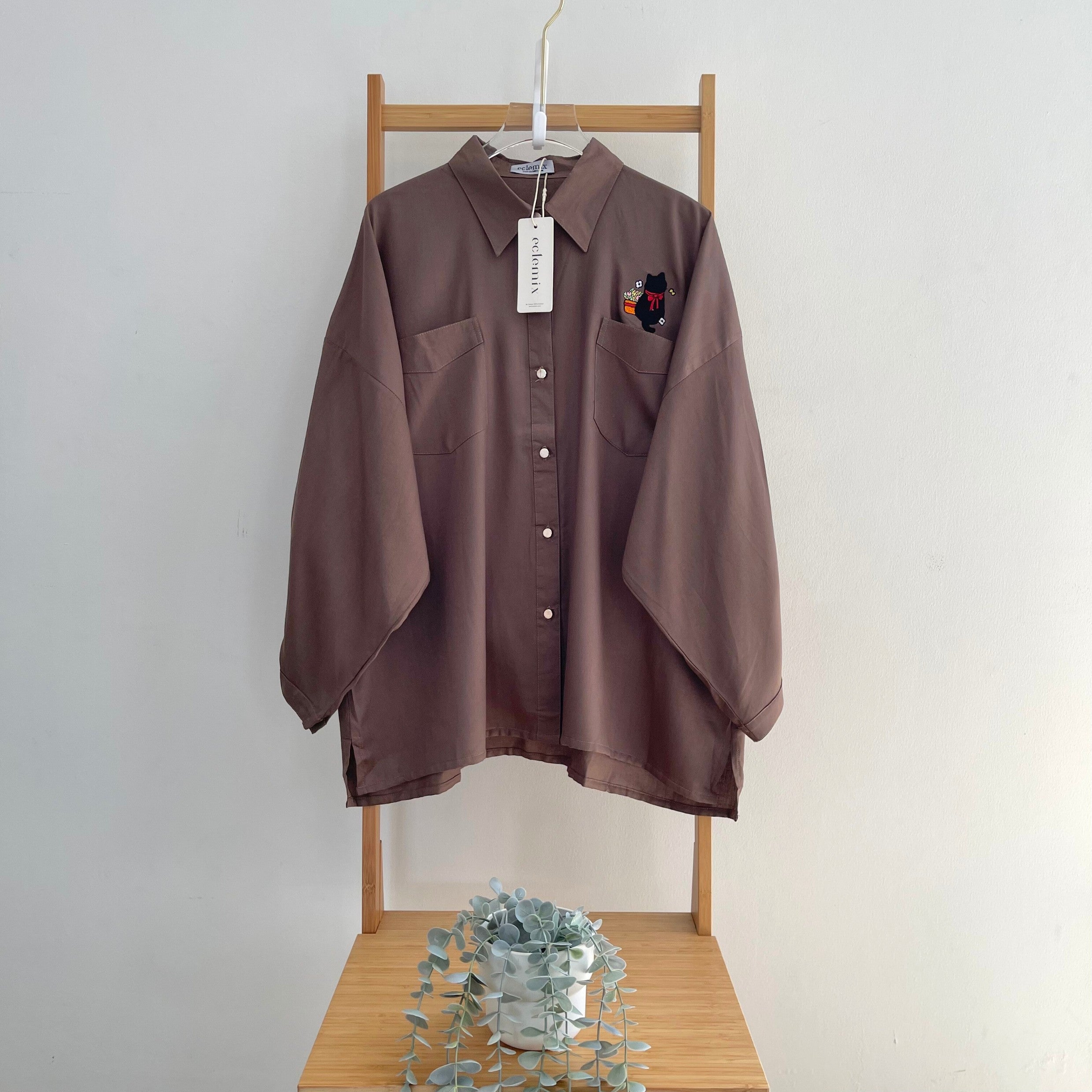 Eclemix Top Soori | Atasan Wanita Kemeja Polos Daily Basic Saku Bordir