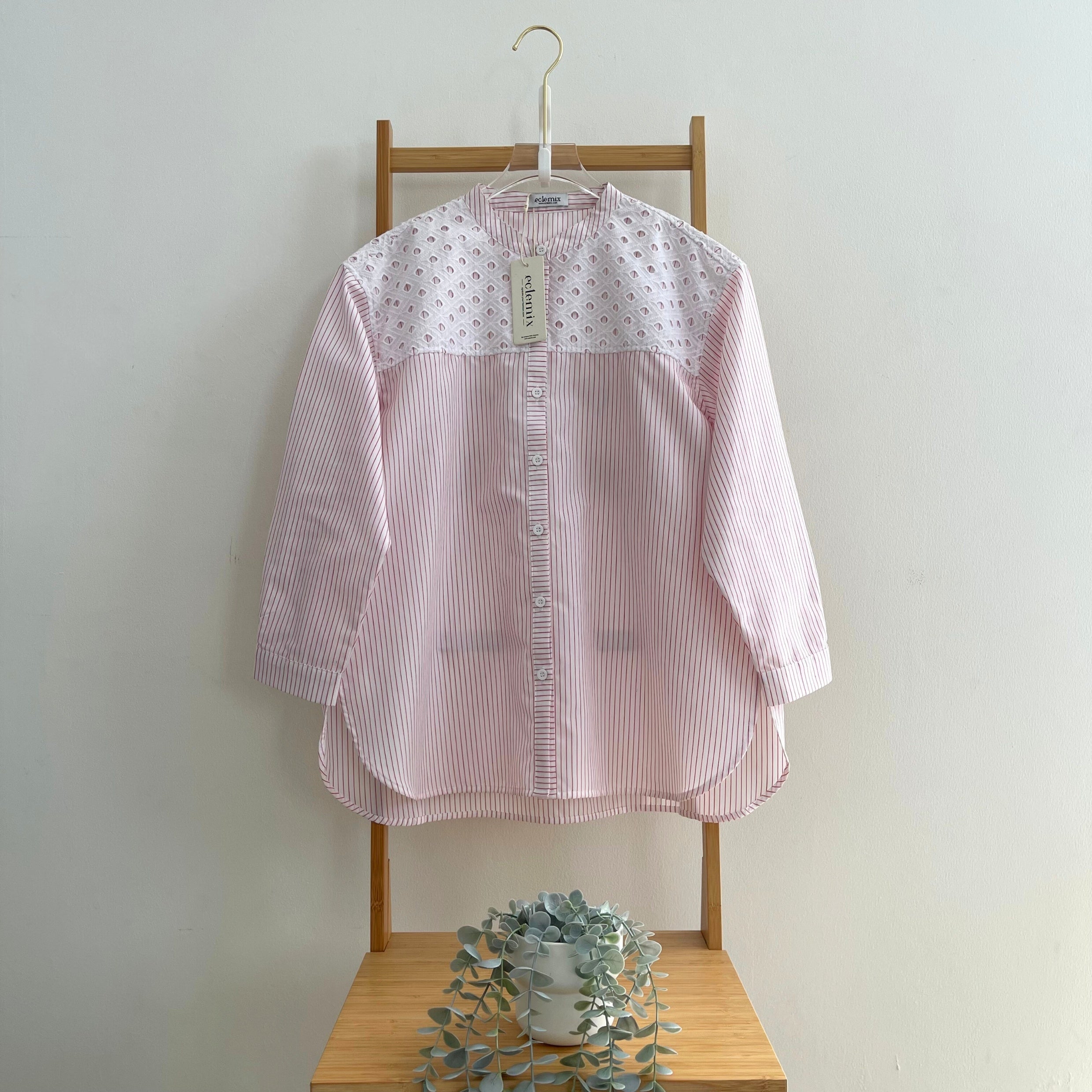 Eclemix Top Suji | Atasan Wanita Kemeja Kancing Daily Shirt Motif Stripes