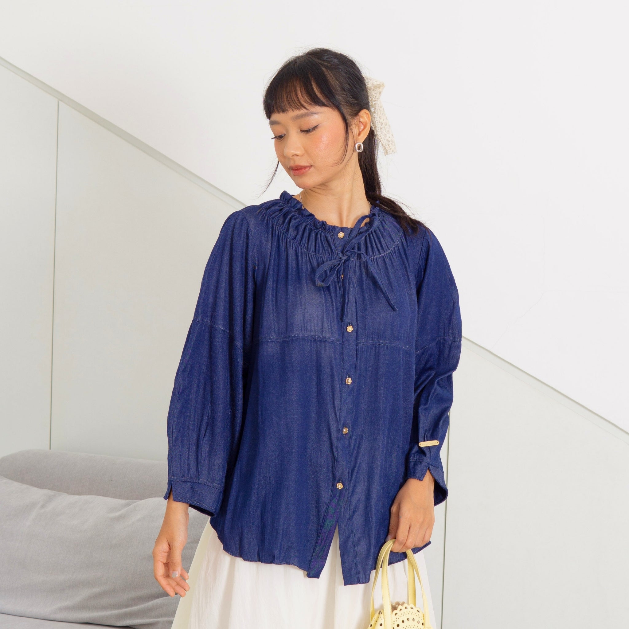 Image of Eclemix Top Unwind | Atasan Wanita Blouse Polos Ruffle Tali