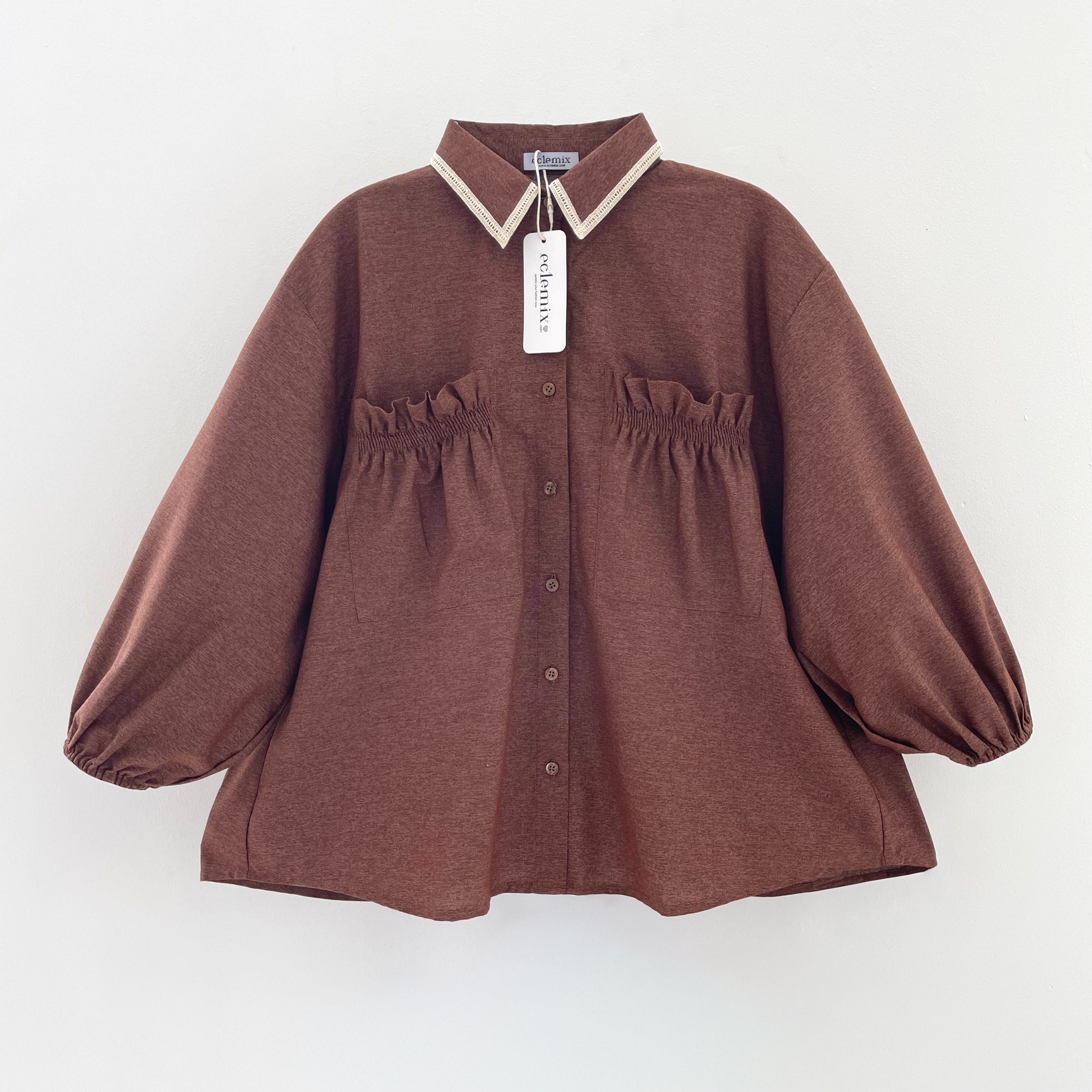 Image of Eclemix Top Yumana | Atasan Wanita Kemeja Daily Basic Saku Loose