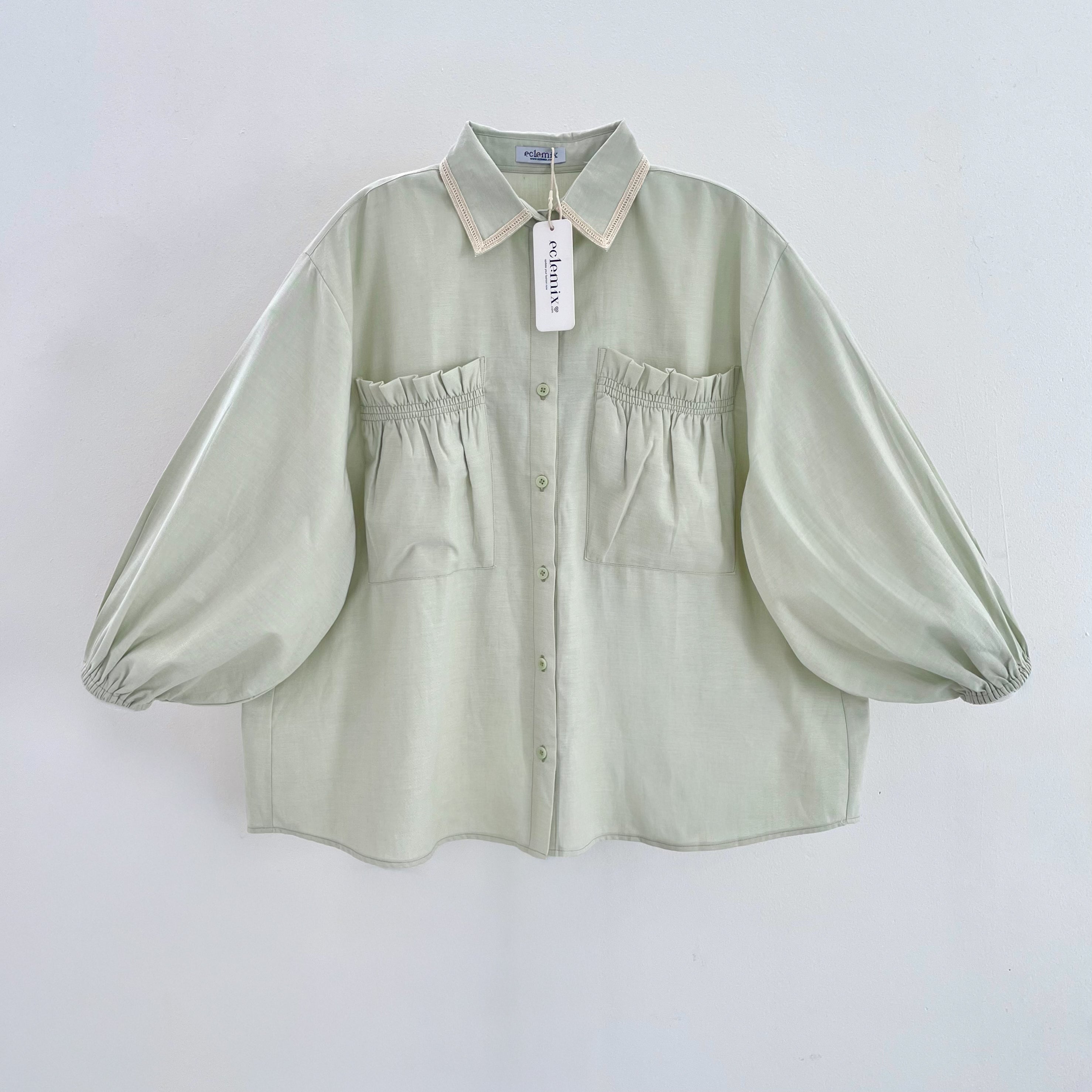 Image of Eclemix Top Yumana | Atasan Wanita Kemeja Daily Basic Saku Loose