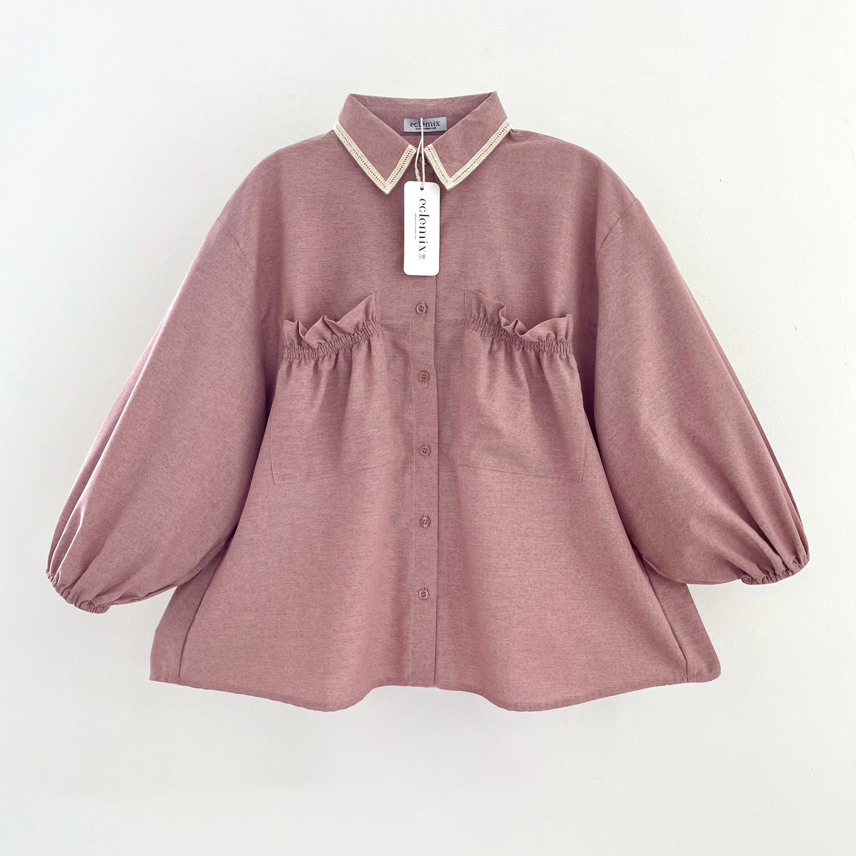 Eclemix Top Yumana | Atasan Wanita Kemeja Daily Basic Saku Loose