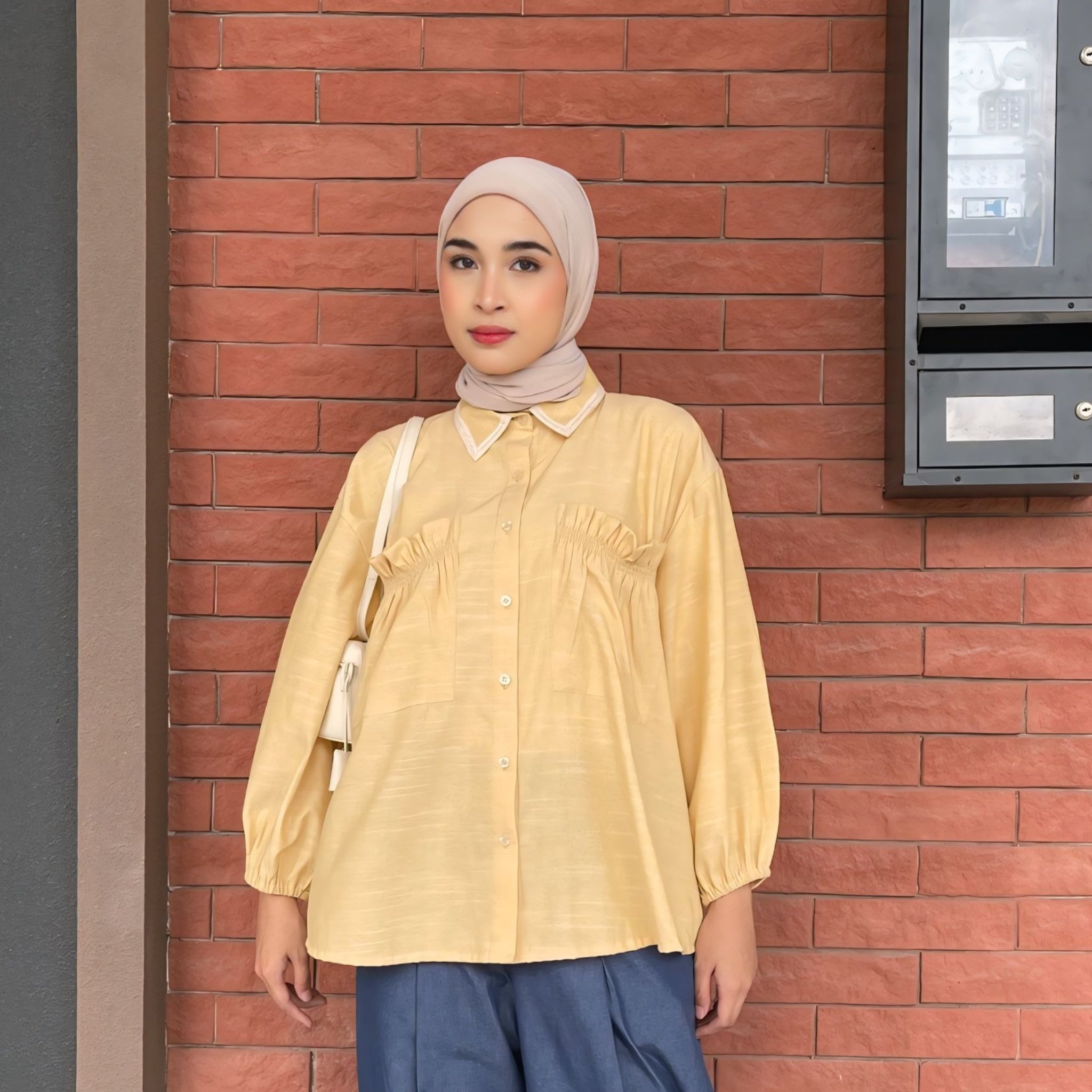 Eclemix Top Yumana | Atasan Wanita Kemeja Daily Basic Saku Loose