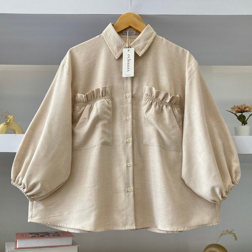 Eclemix Top Yumana | Atasan Wanita Kemeja Daily Basic Saku Loose