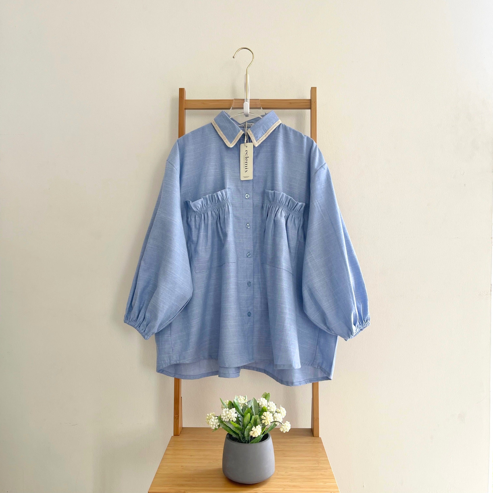 Eclemix Top Yumana | Atasan Wanita Kemeja Daily Basic Saku Loose