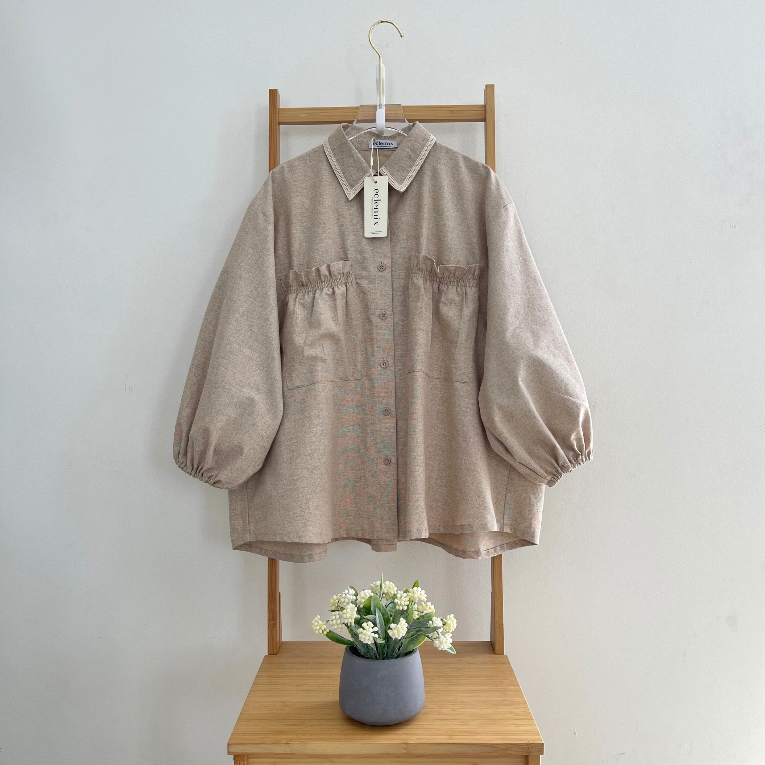 Eclemix Top Yumana | Atasan Wanita Kemeja Daily Basic Saku Loose