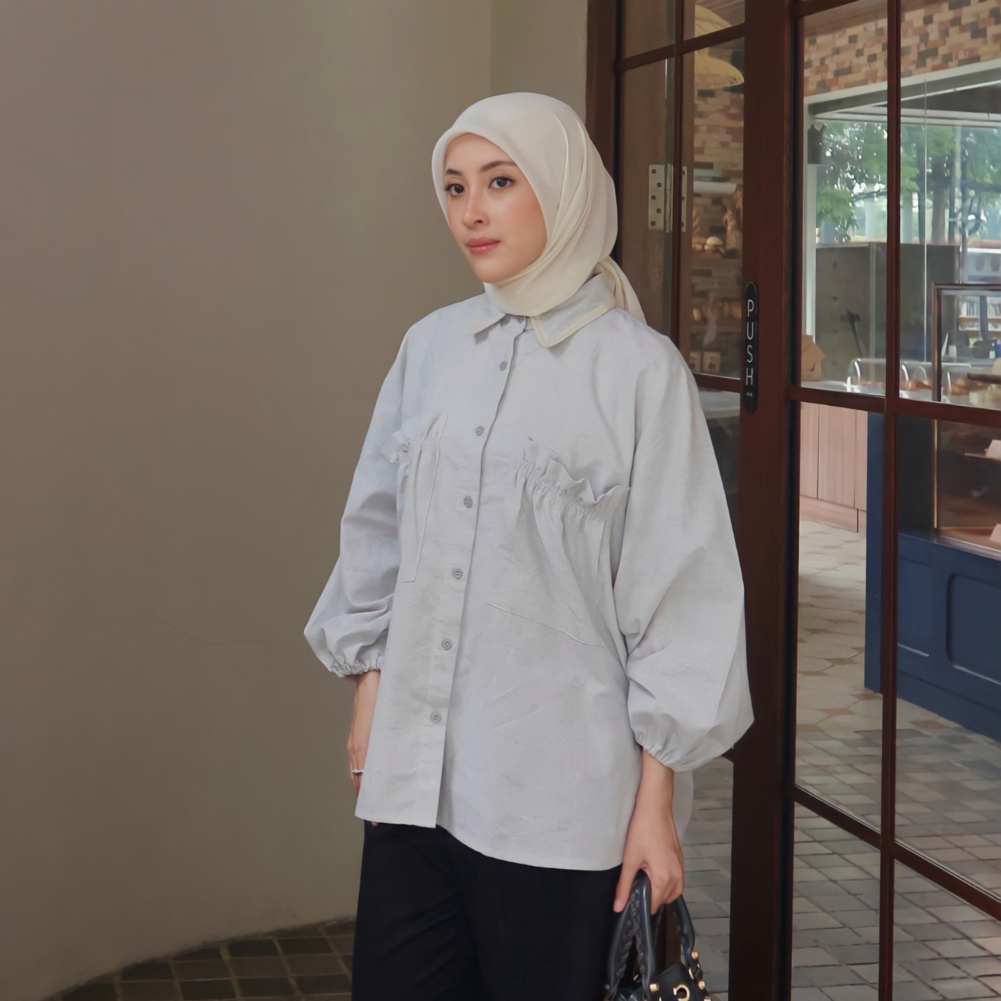 Image of Eclemix Top Yumana | Atasan Wanita Kemeja Daily Basic Saku Loose