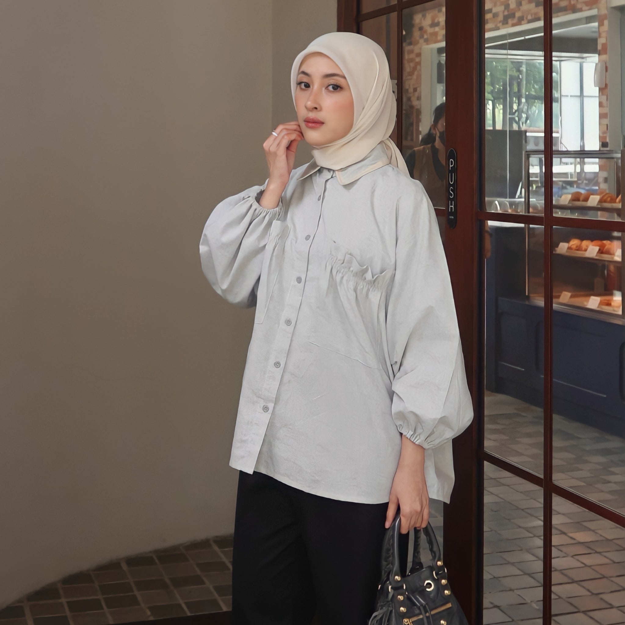 Image of Eclemix Top Yumana | Atasan Wanita Kemeja Daily Basic Saku Loose
