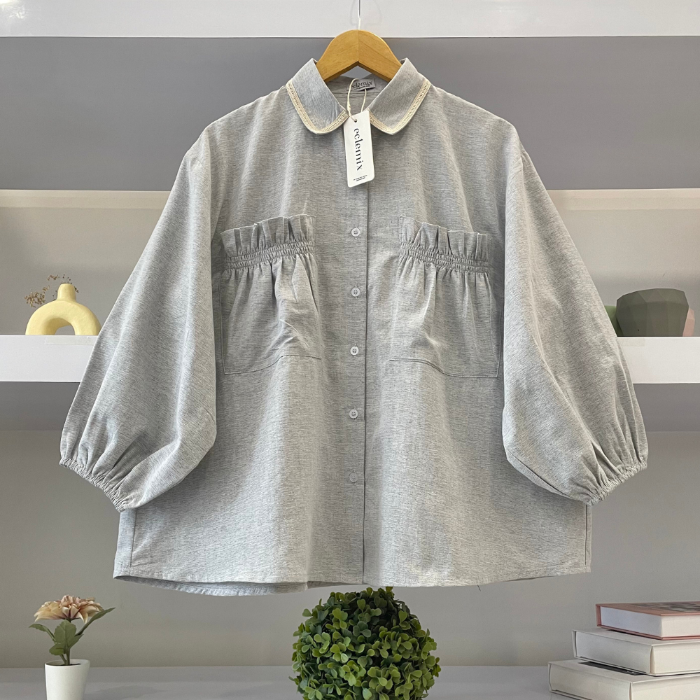 Eclemix Top Yumana | Atasan Wanita Kemeja Daily Basic Saku Loose