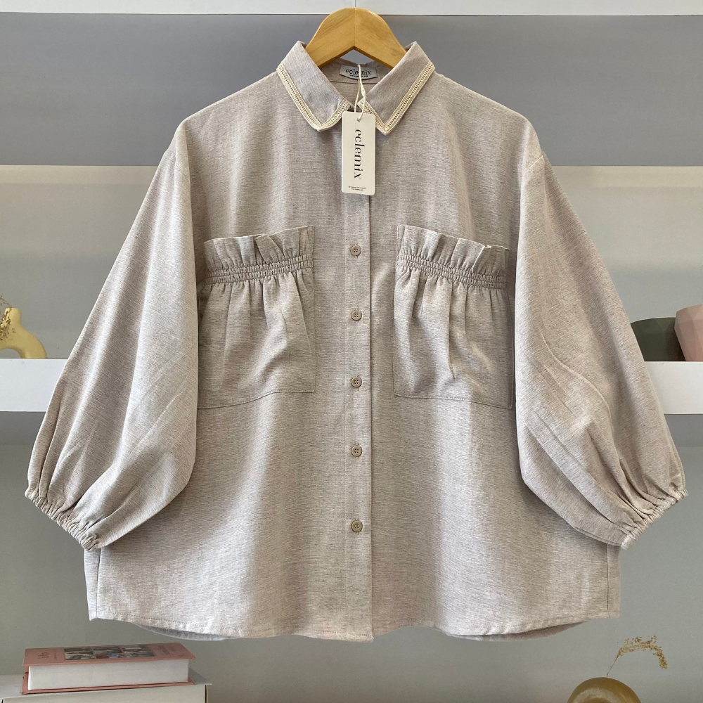 Eclemix Top Yumana | Atasan Wanita Kemeja Daily Basic Saku Loose