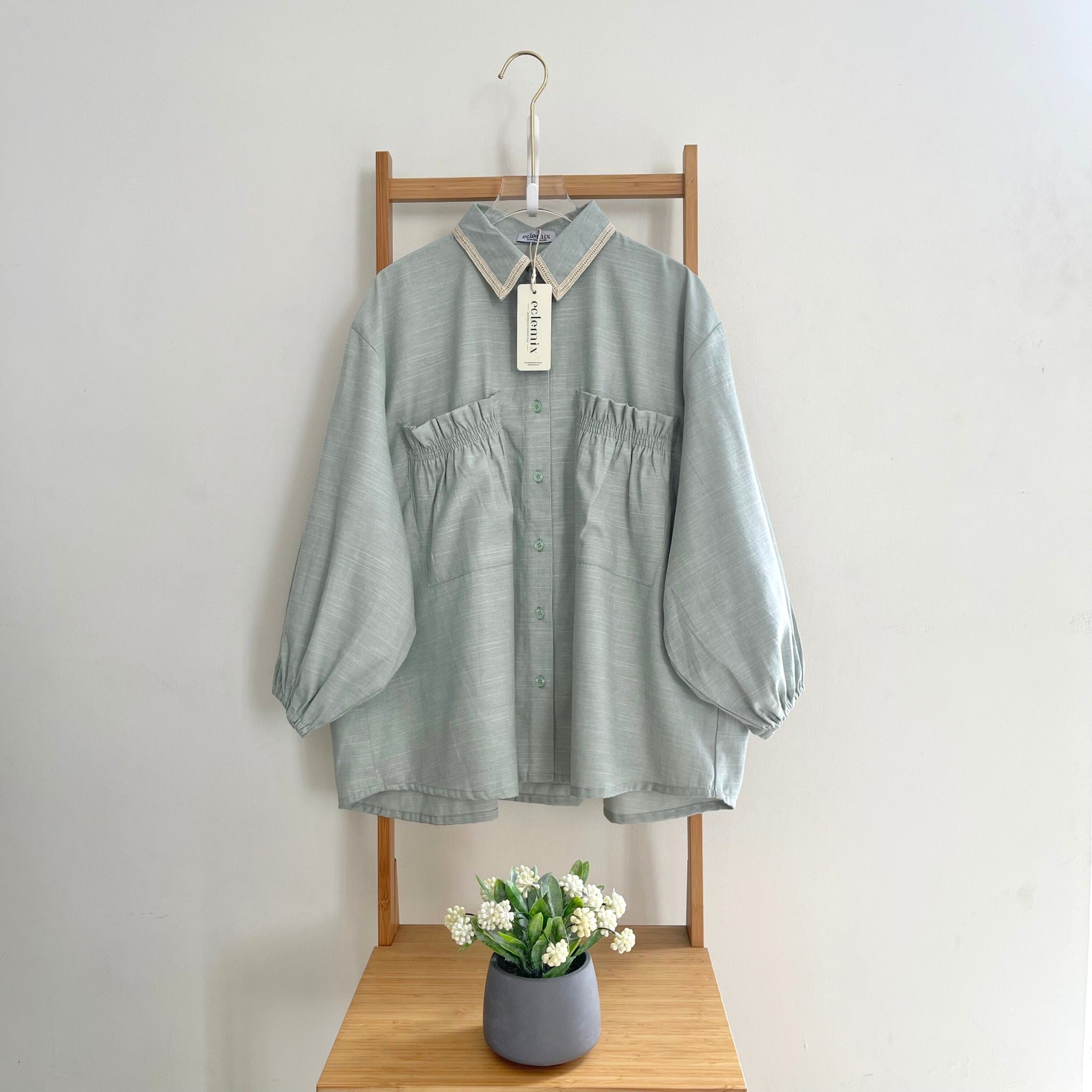 Eclemix Top Yumana | Atasan Wanita Kemeja Daily Basic Saku Loose