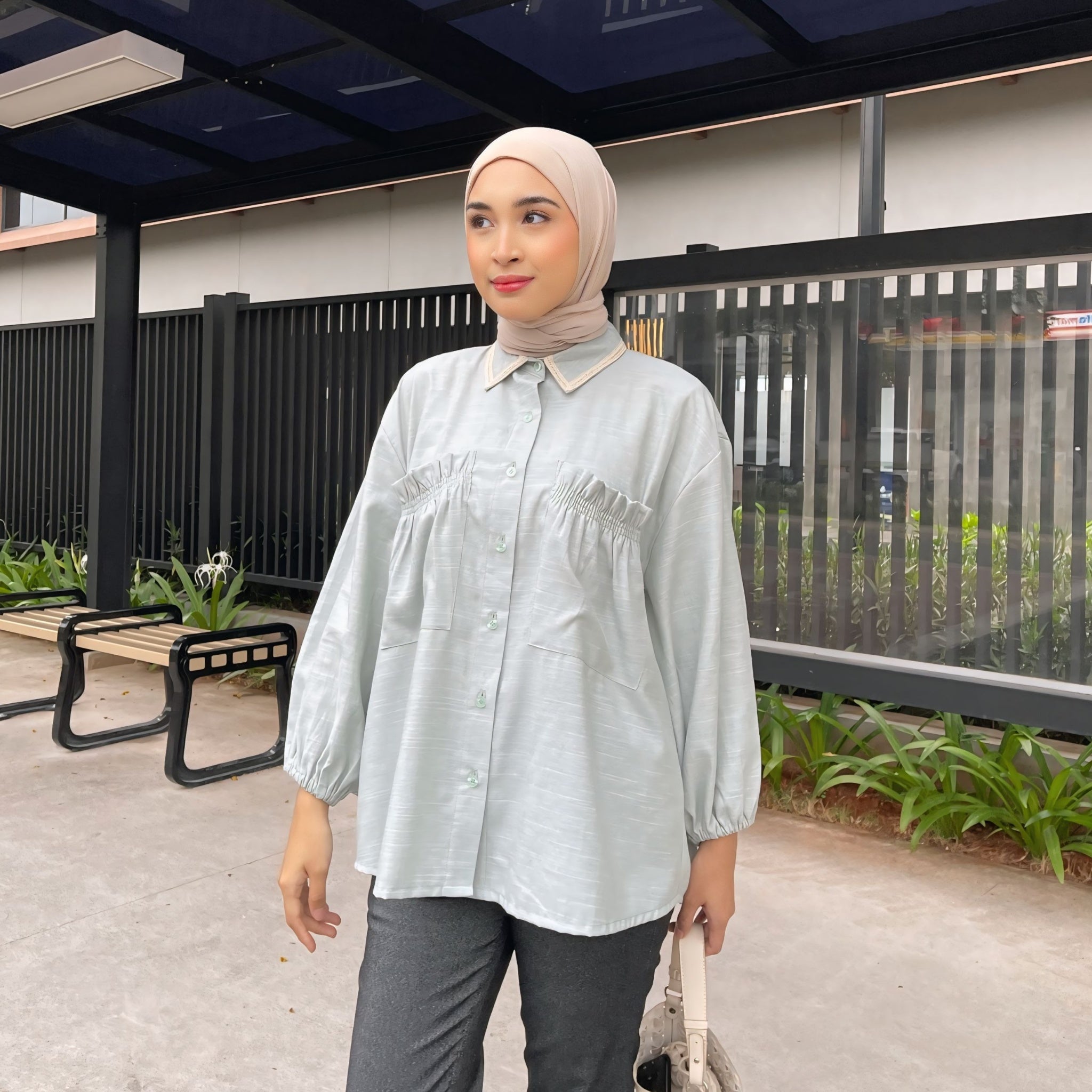 Eclemix Top Yumana | Atasan Wanita Kemeja Daily Basic Saku Loose