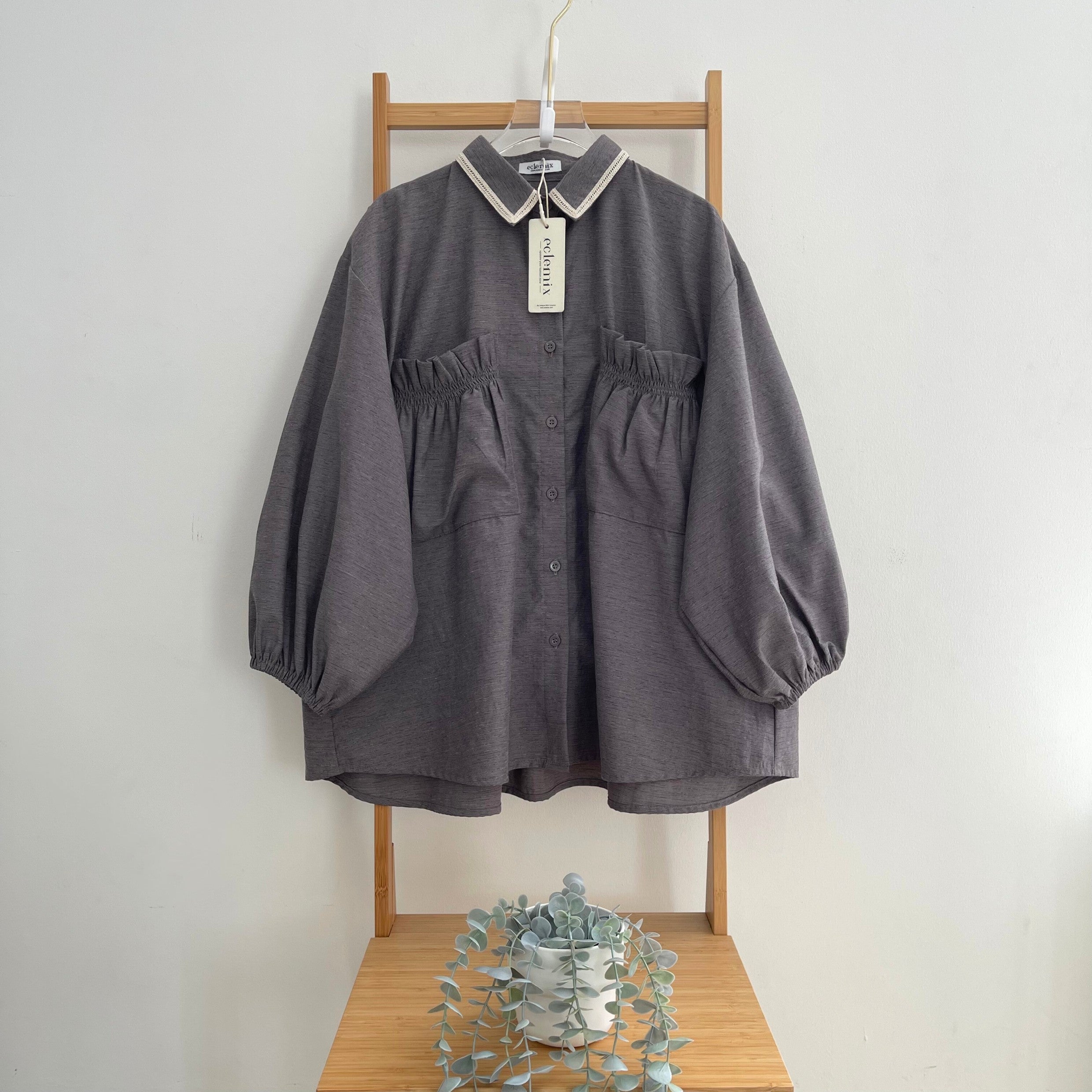 Eclemix Top Yumana | Atasan Wanita Kemeja Daily Basic Saku Loose