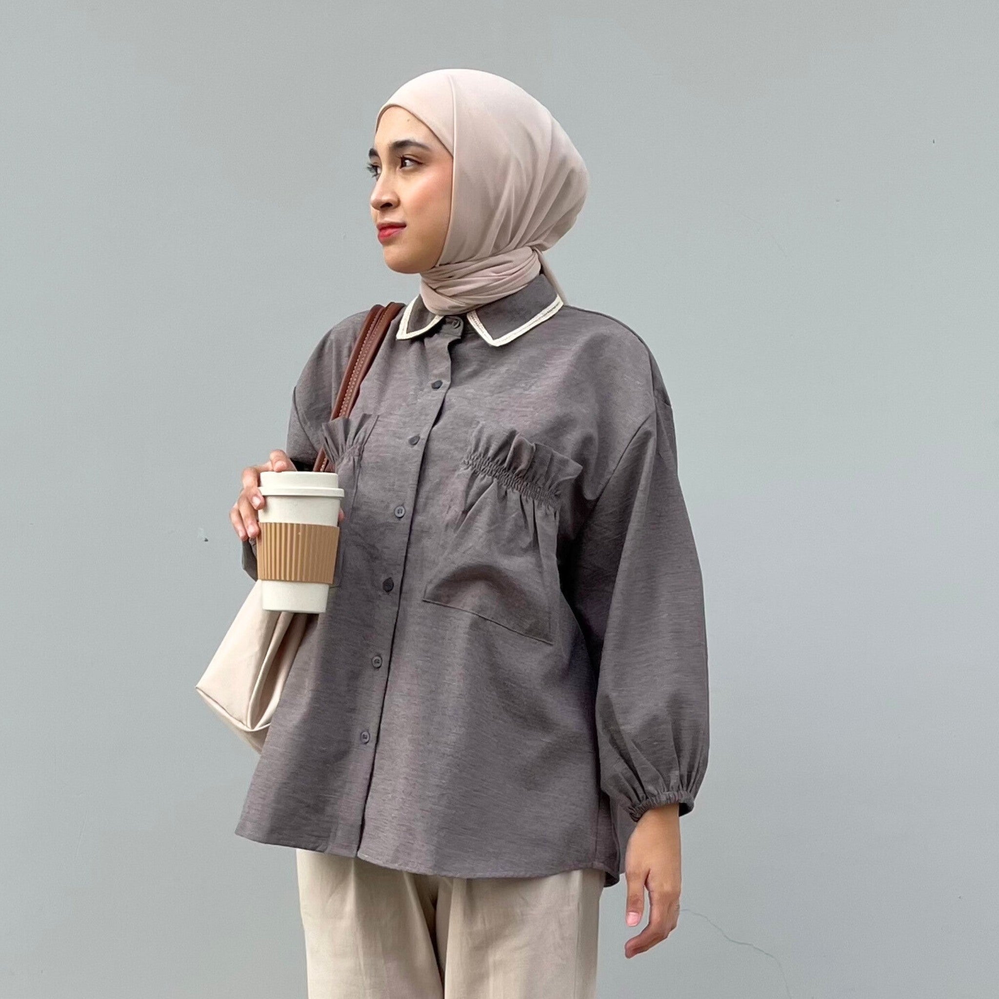 Eclemix Top Yumana | Atasan Wanita Kemeja Daily Basic Saku Loose