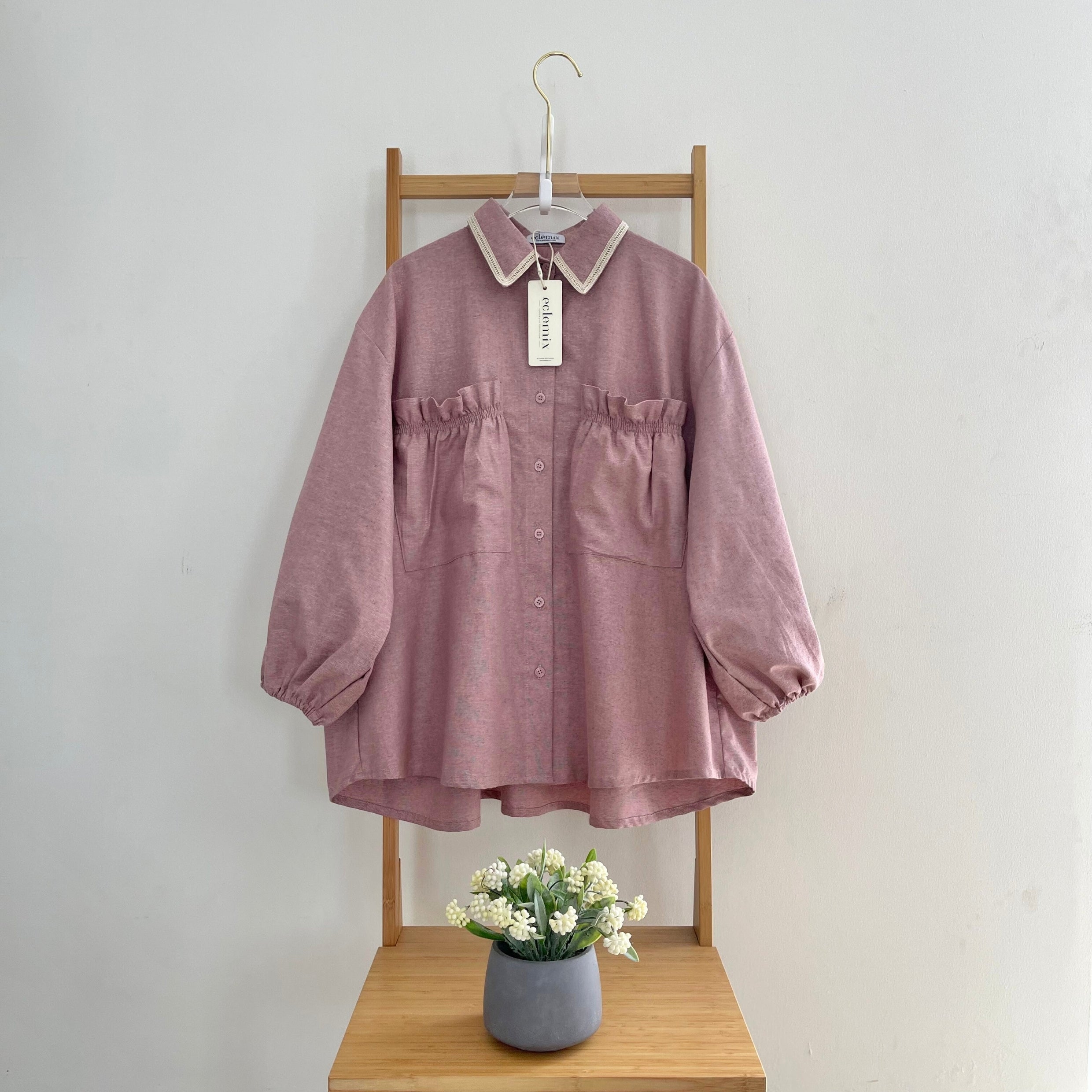 Eclemix Top Yumana | Atasan Wanita Kemeja Daily Basic Saku Loose