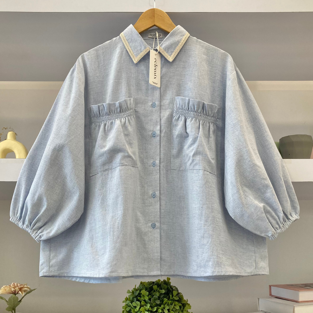 Eclemix Top Yumana | Atasan Wanita Kemeja Daily Basic Saku Loose