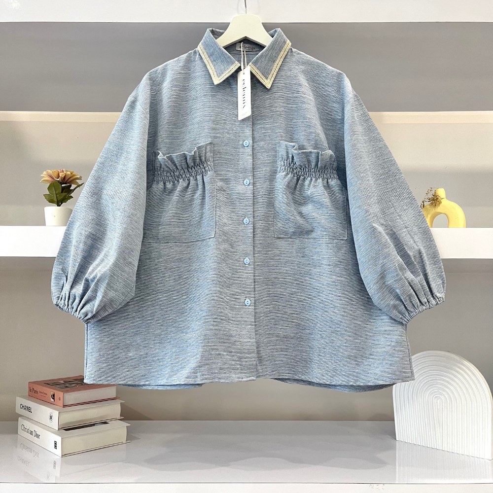 Eclemix Top Yumana | Atasan Wanita Kemeja Daily Basic Saku Loose