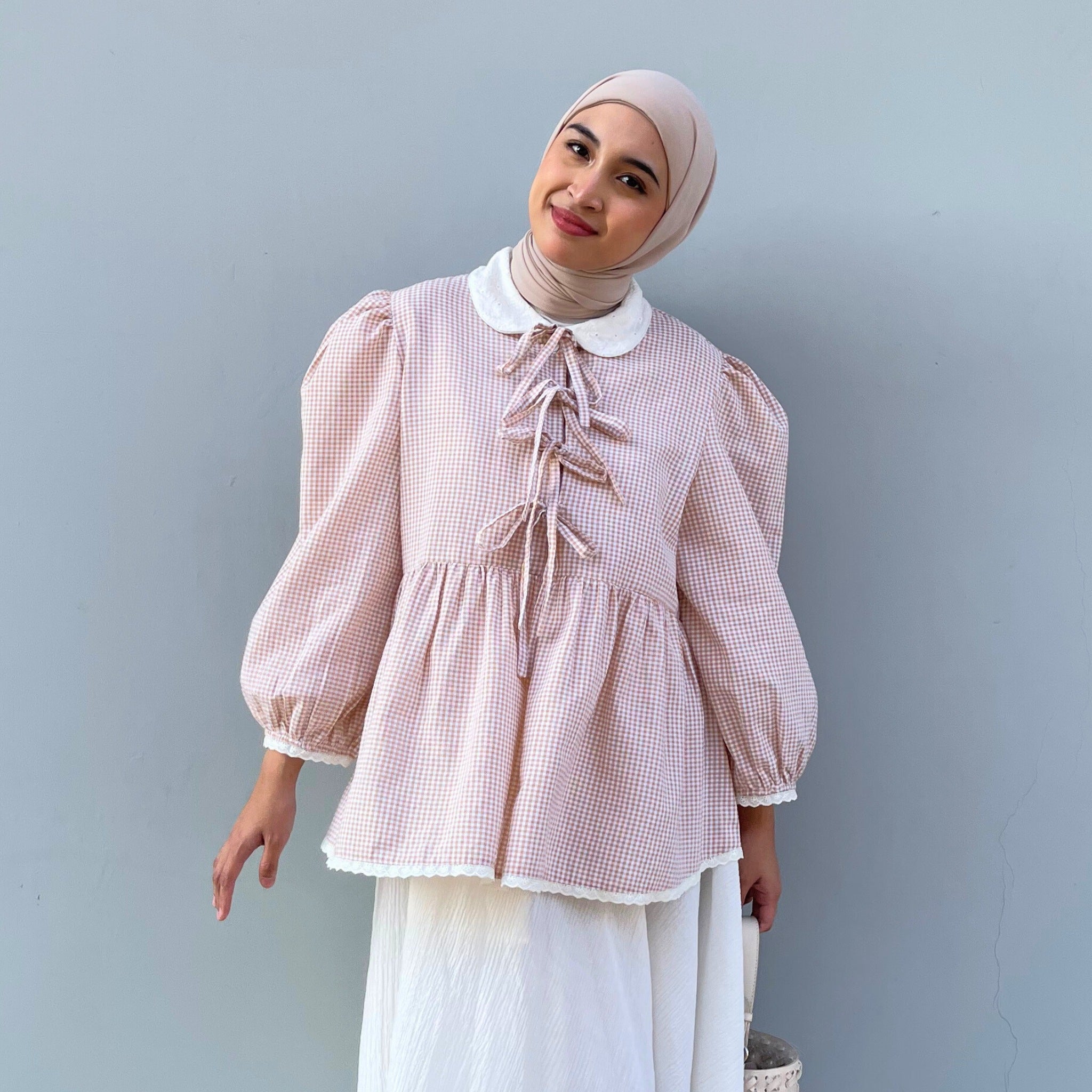 Eclemix Yumia Top | Atasan Wanita Blouse Pita Motif Kancing Depan