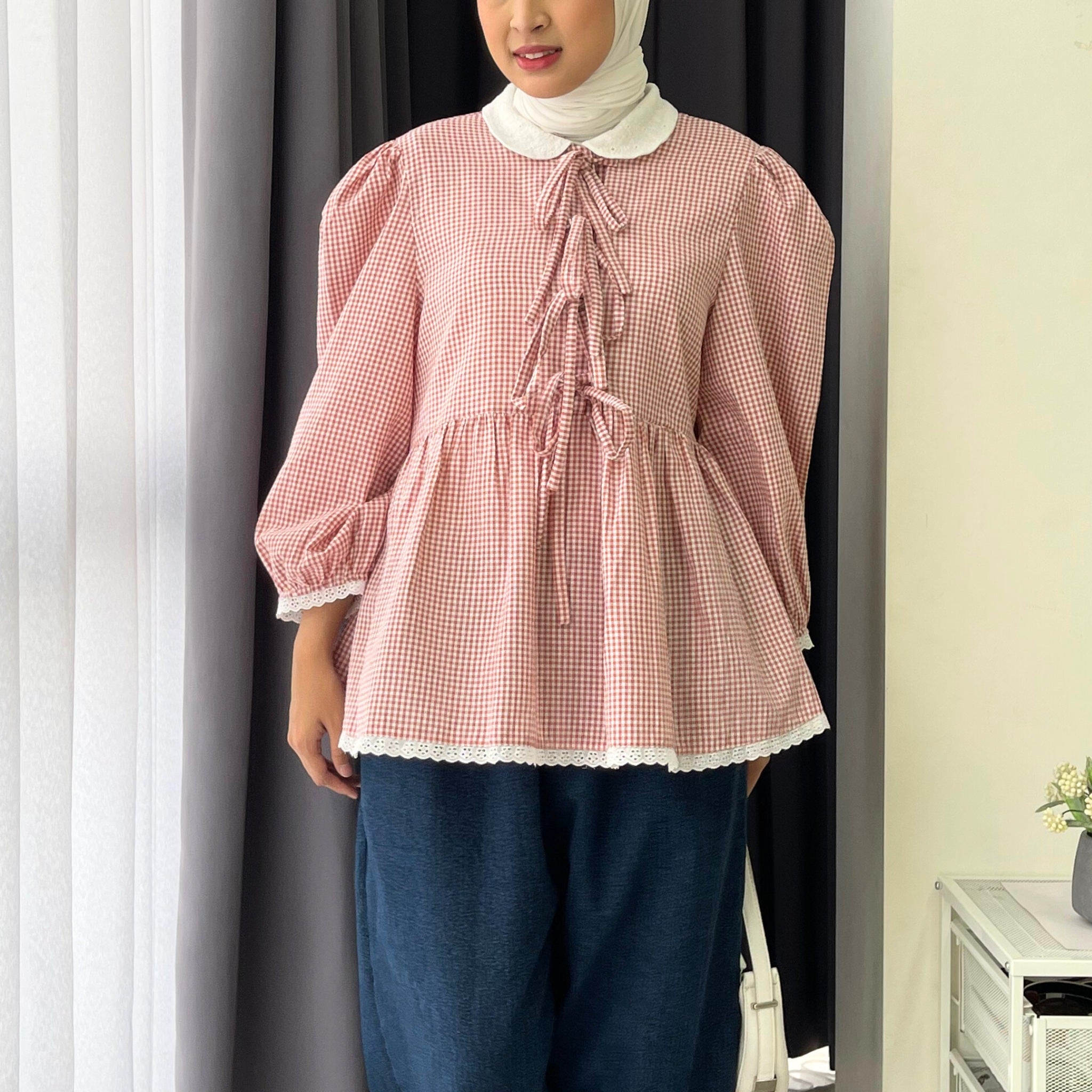 Eclemix Yumia Top | Atasan Wanita Blouse Pita Motif Kancing Depan